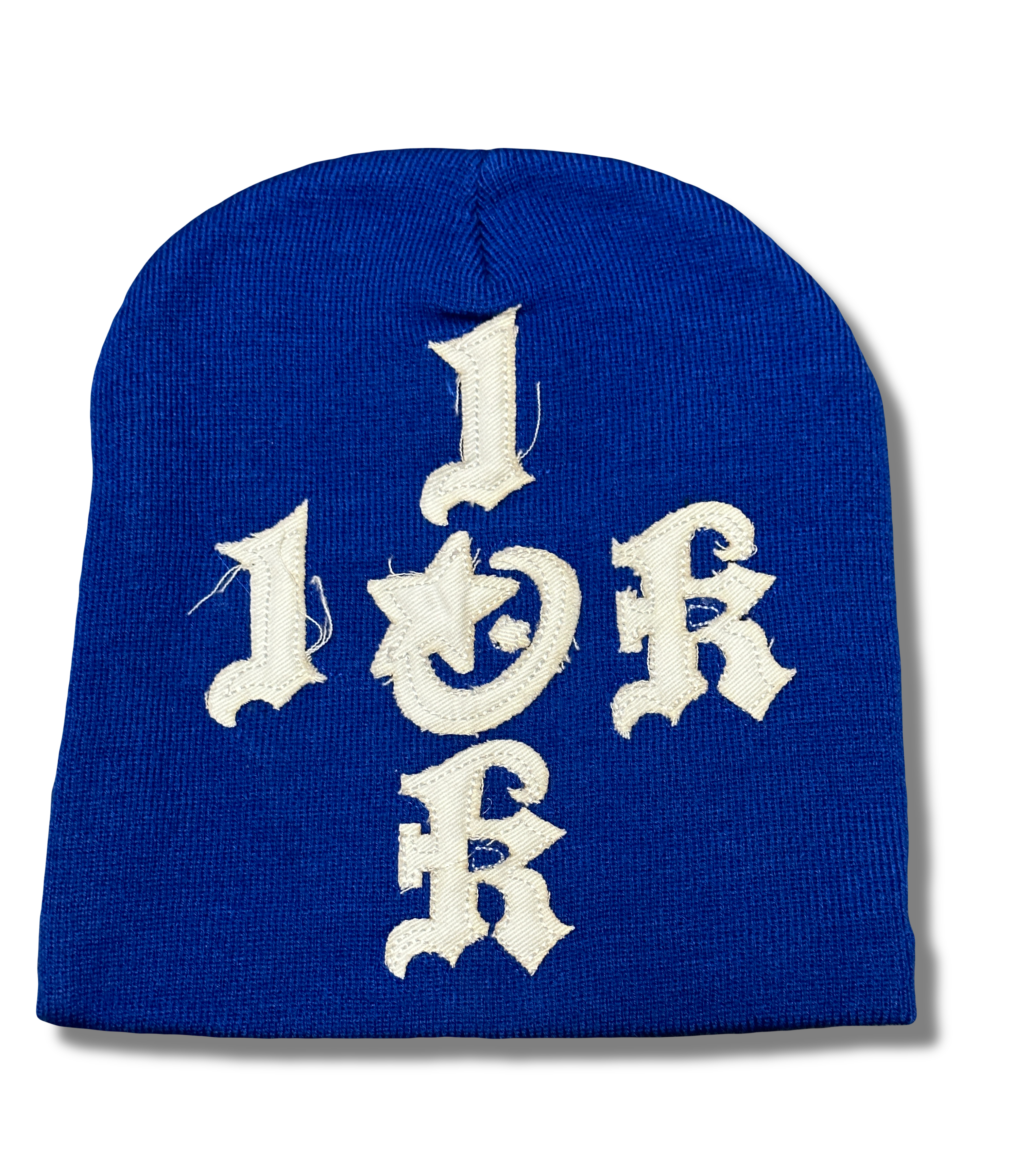 "1OK" Distressed Beanie (Blue/White)