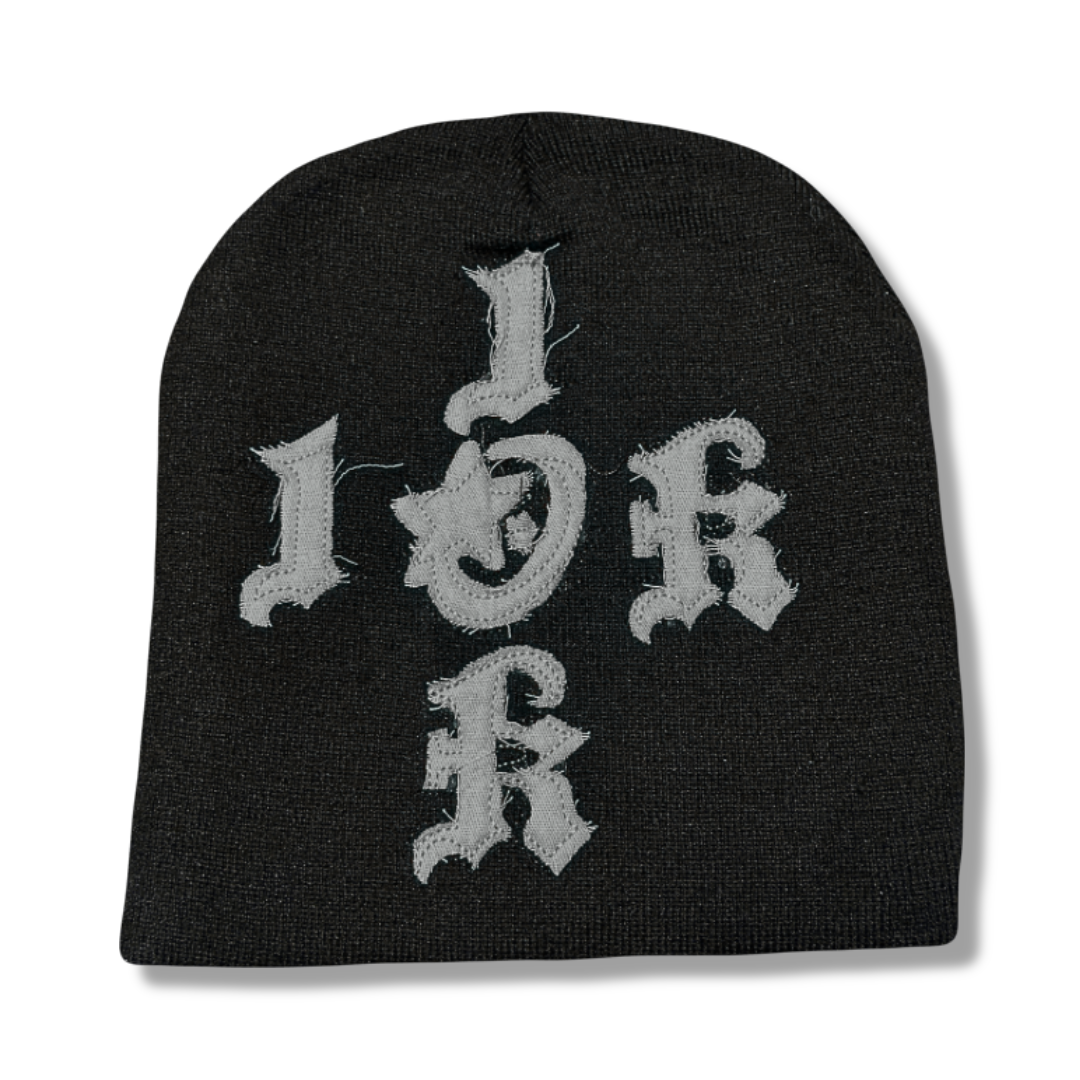 "1OK" Distressed Beanie (Black/Grey)