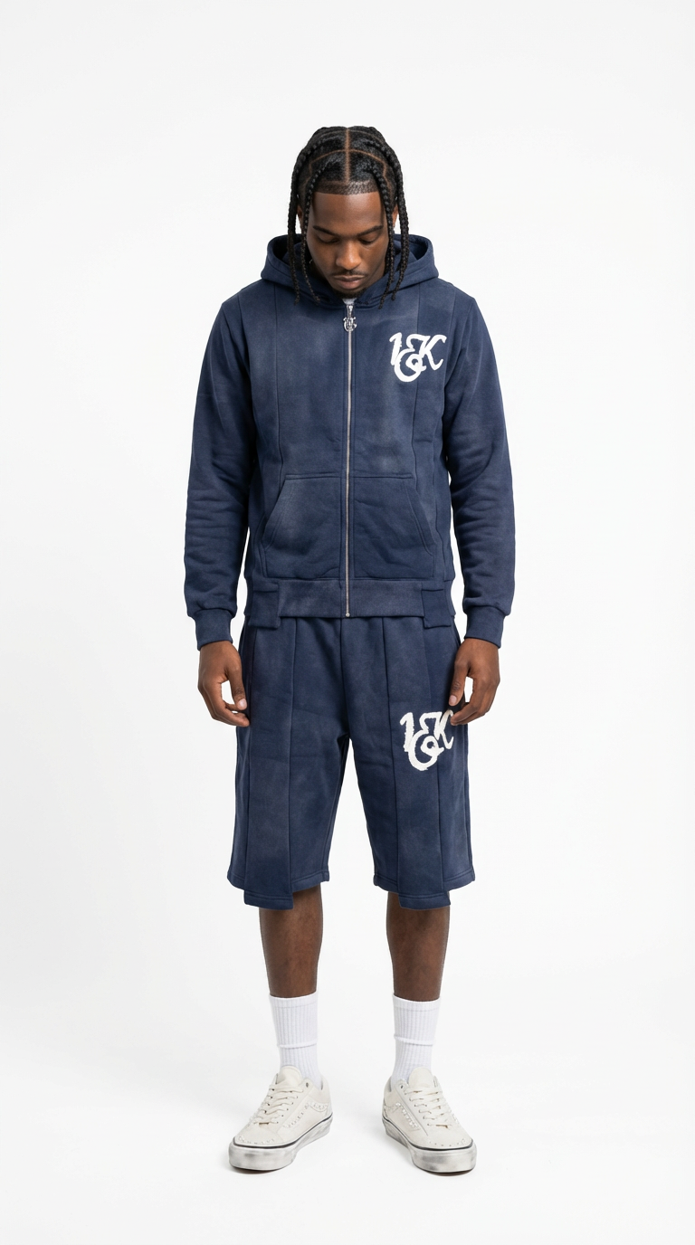 “1OK” Acid Wash Navy Blue Uniform Set