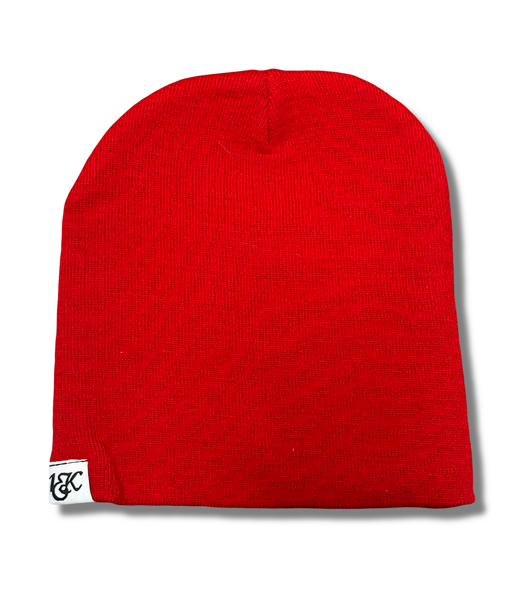 "1OK" Distressed Beanie (Red/White)