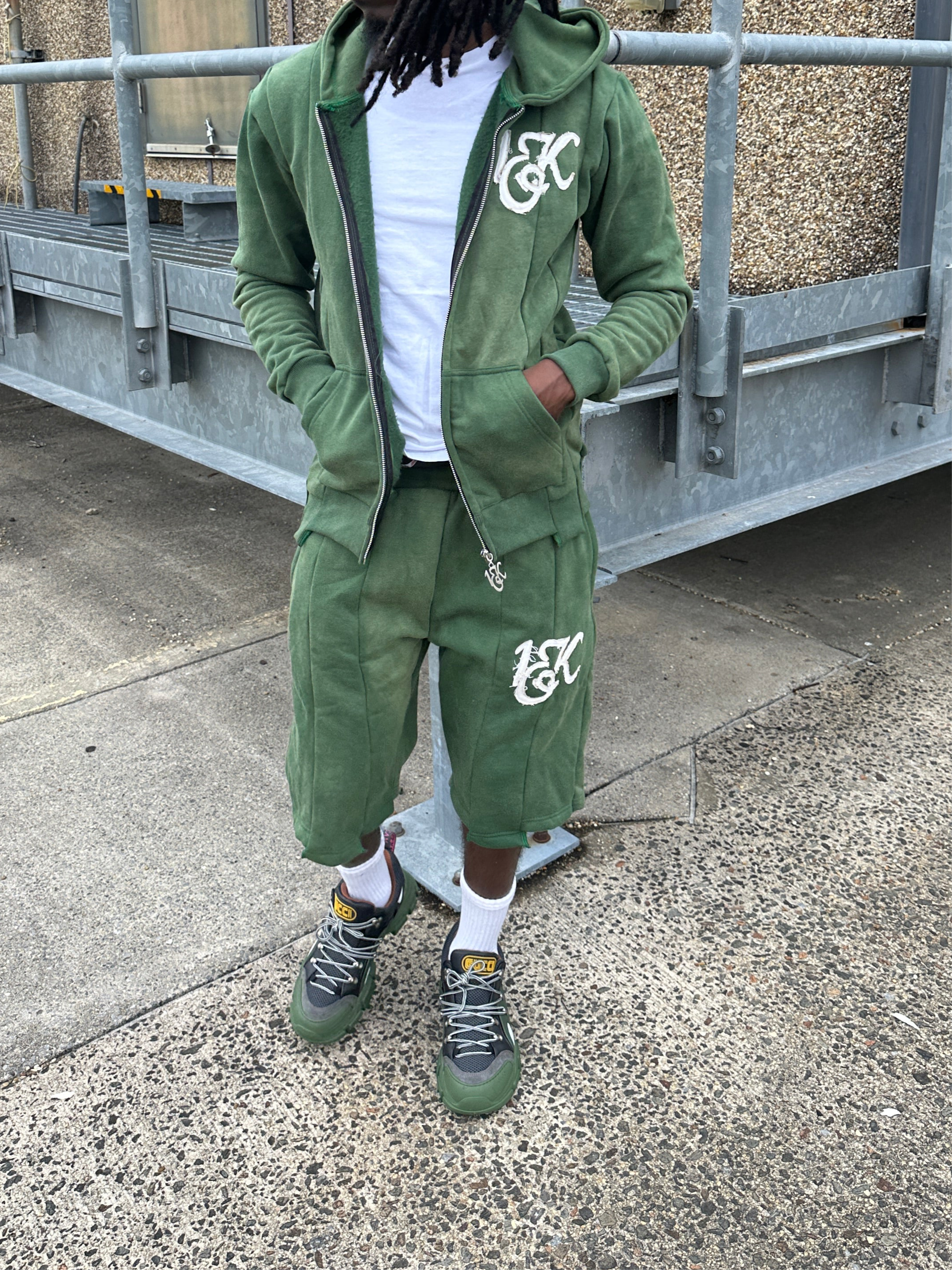 “1OK” Acid Wash Green Uniform Panel Hoodie