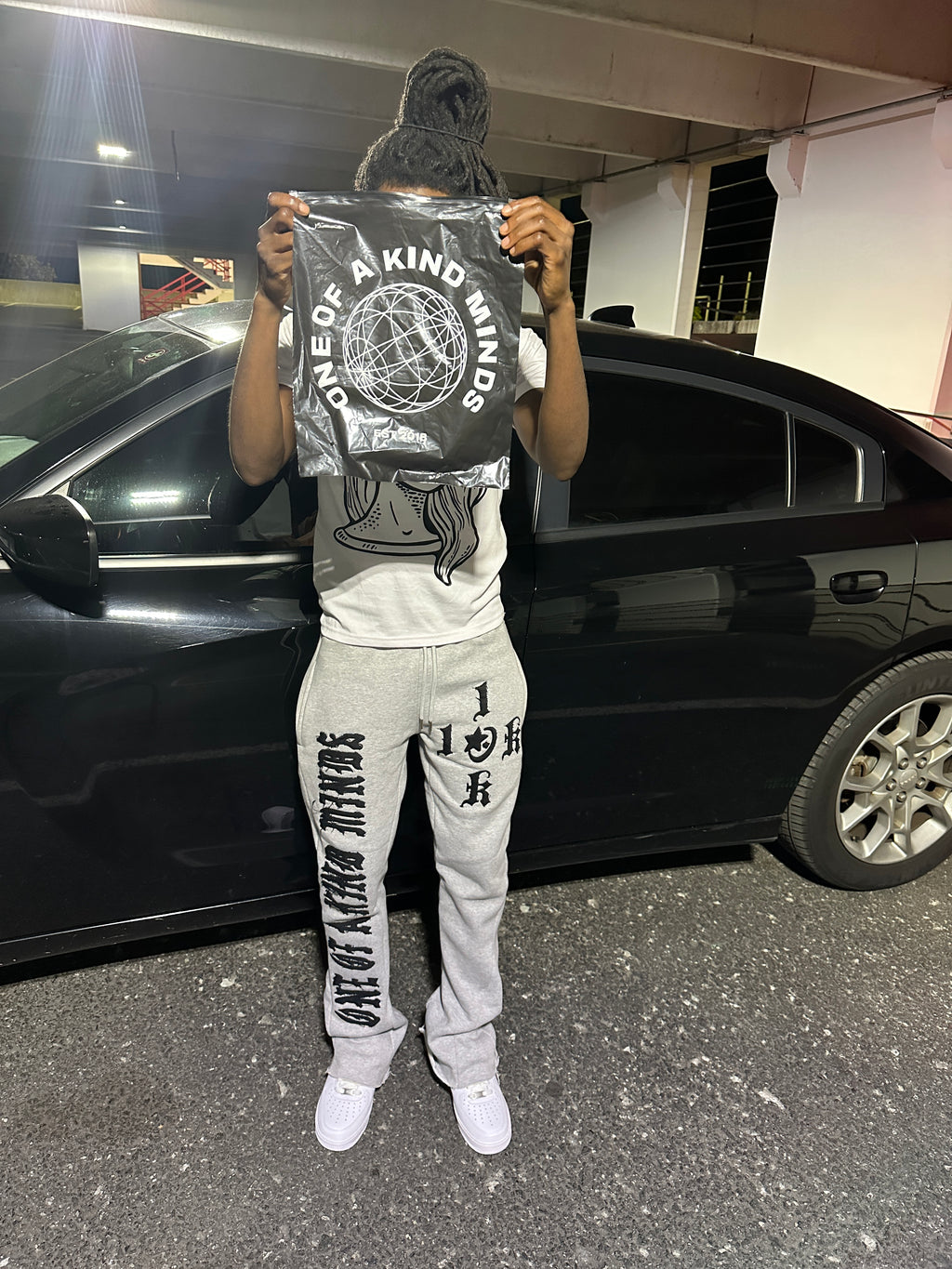 "1OK" Flare Joggers (Grey/ Black)