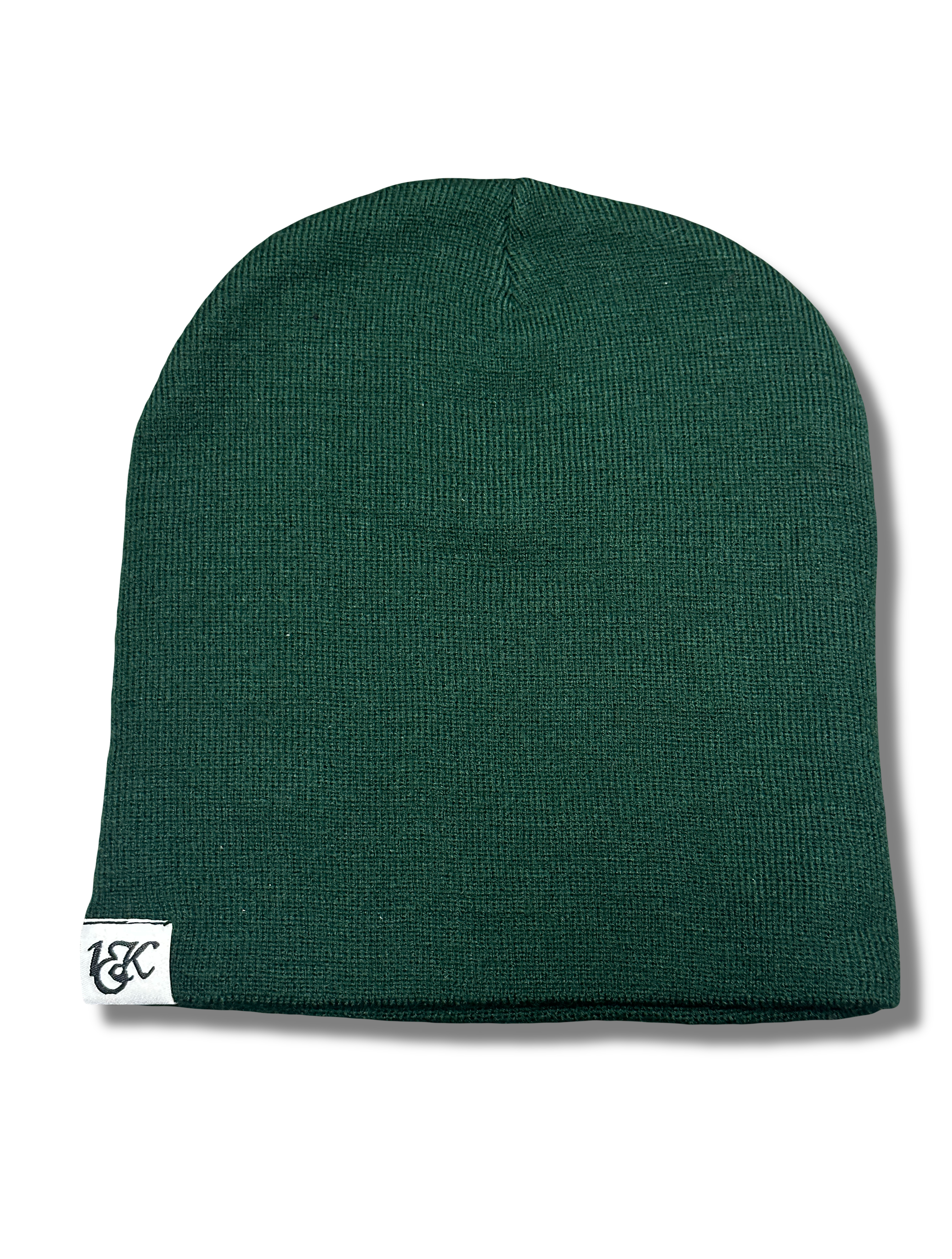 "1OK" Distressed Beanie (Forest Green/Pink)