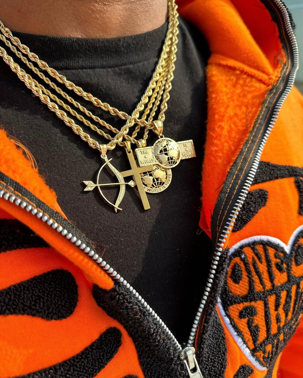 “1OK” Skeleton Full-Zip Hoodie (Orange/Black)