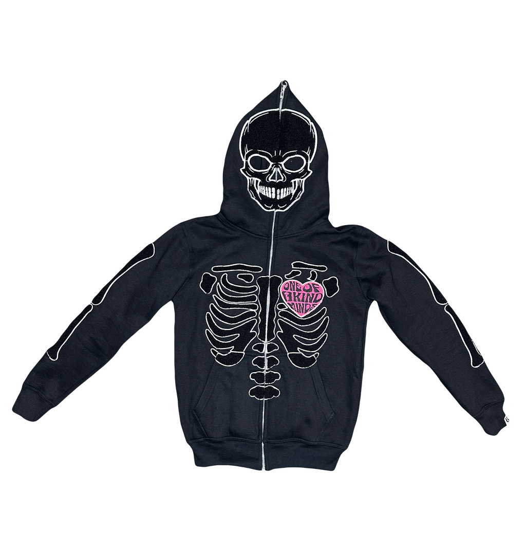“1OK” Skeleton Full-Zip Hoodie (Black/White)