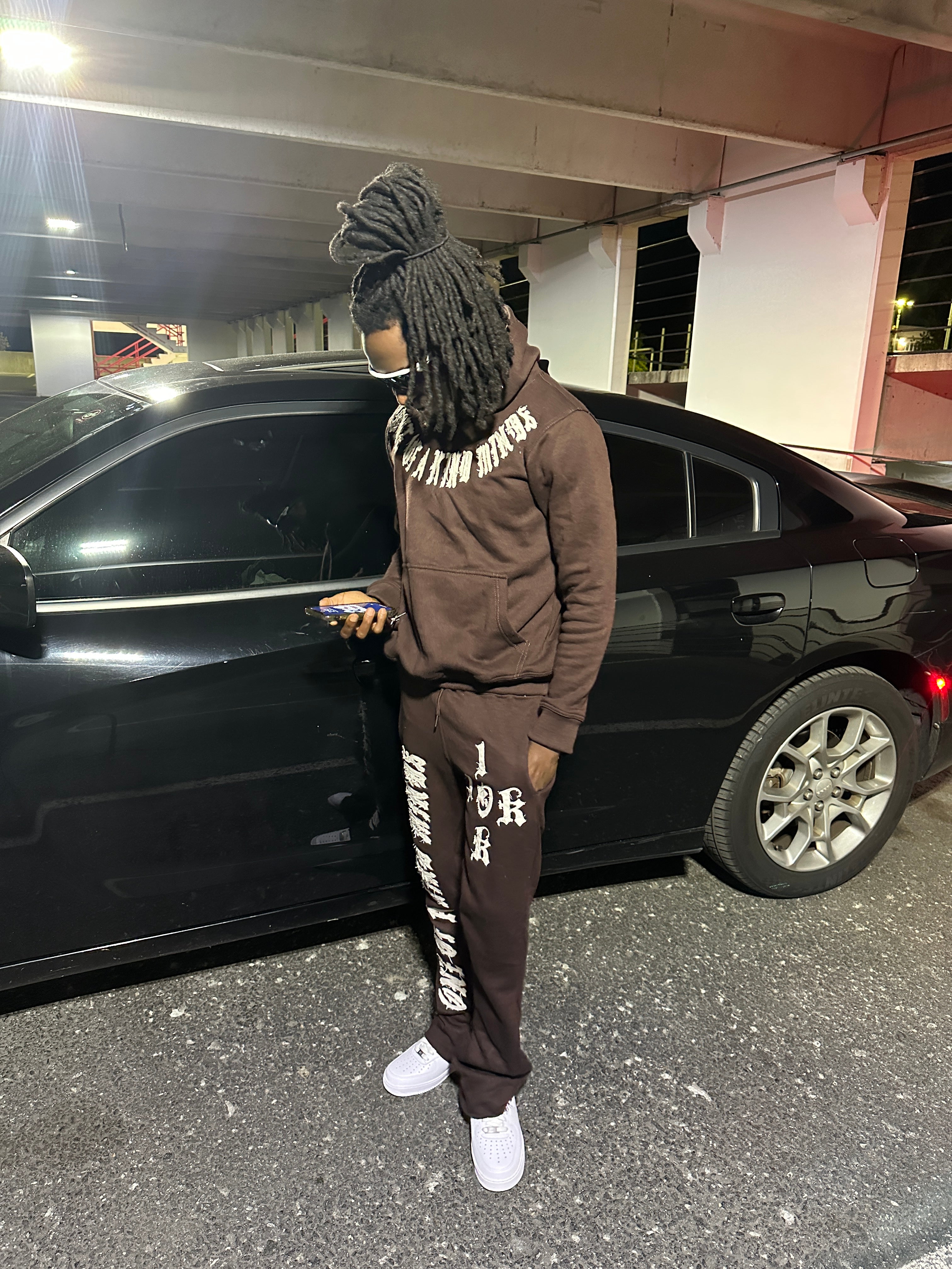 “1OK” Distressed Hoodie (Brown/White)