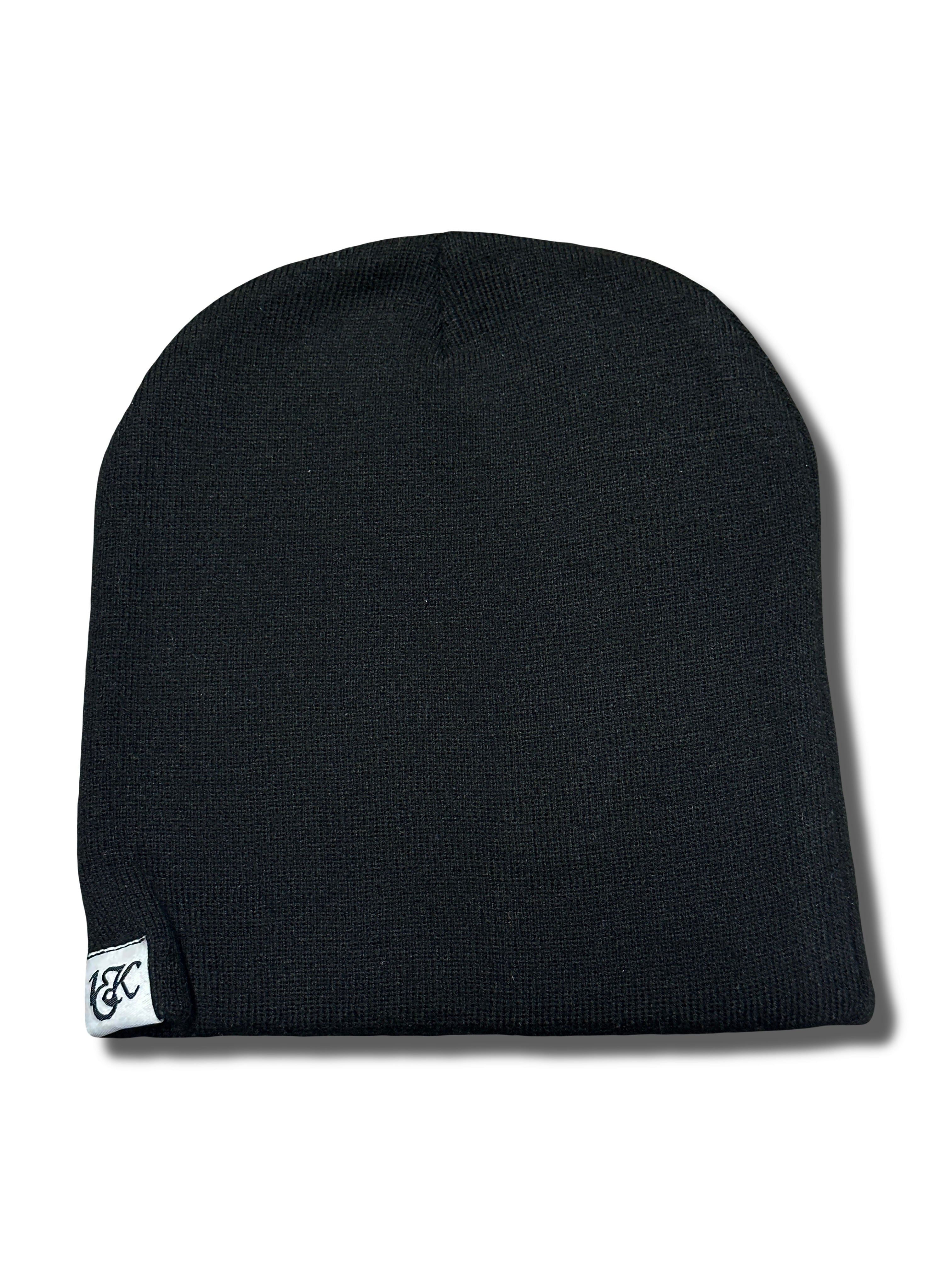 "1OK" Distressed Beanie (Black/Cream)