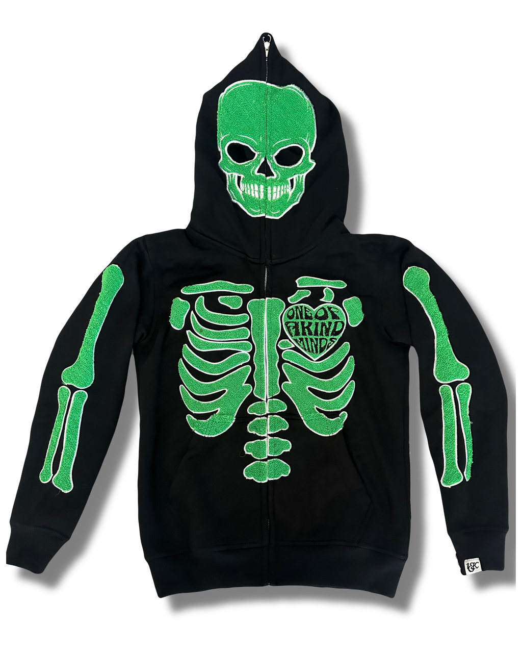 “1OK” Skeleton Full-Zip Hoodie (Black/Green)