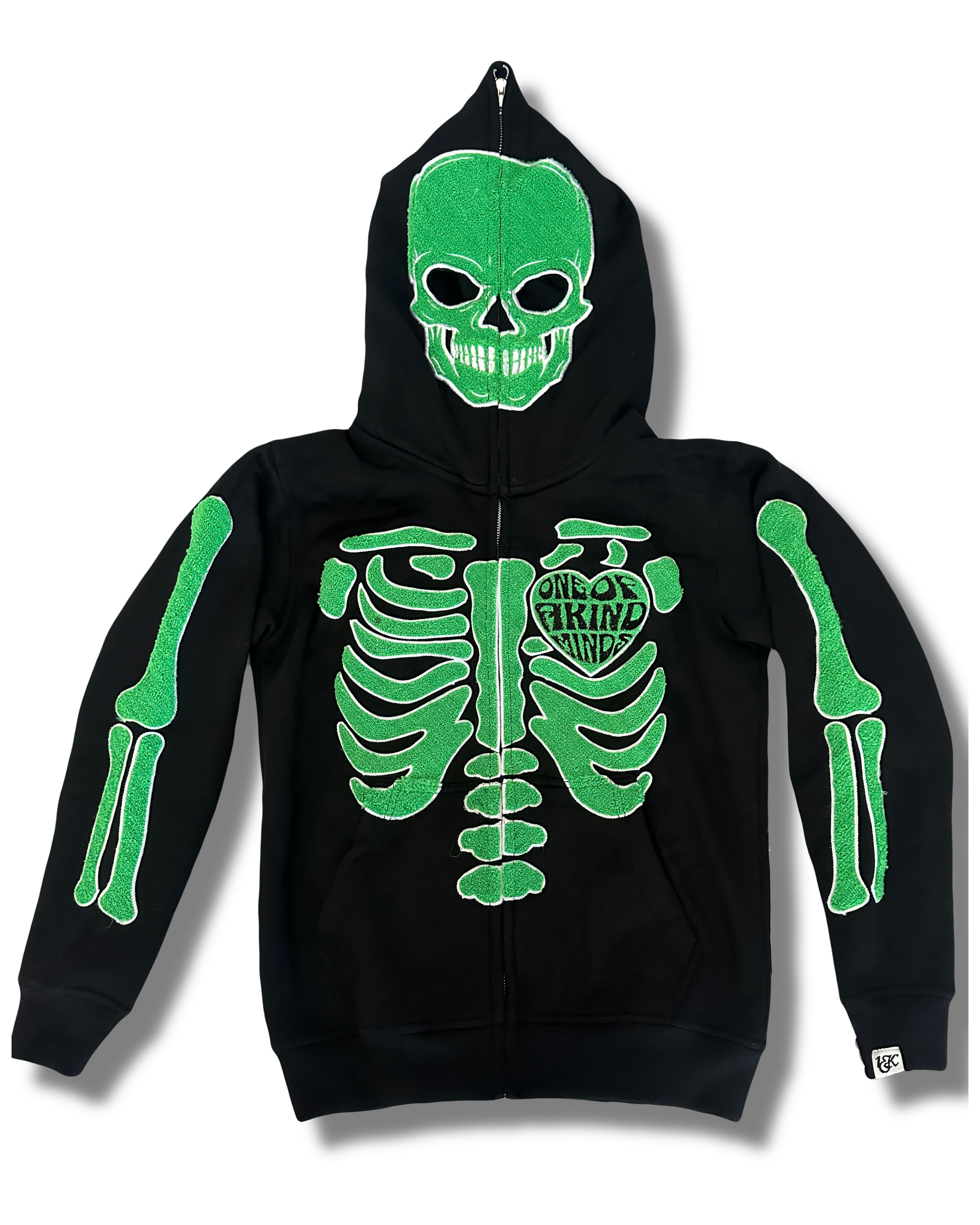 “1OK” Skeleton Full-Zip Hoodie (Black/Green)