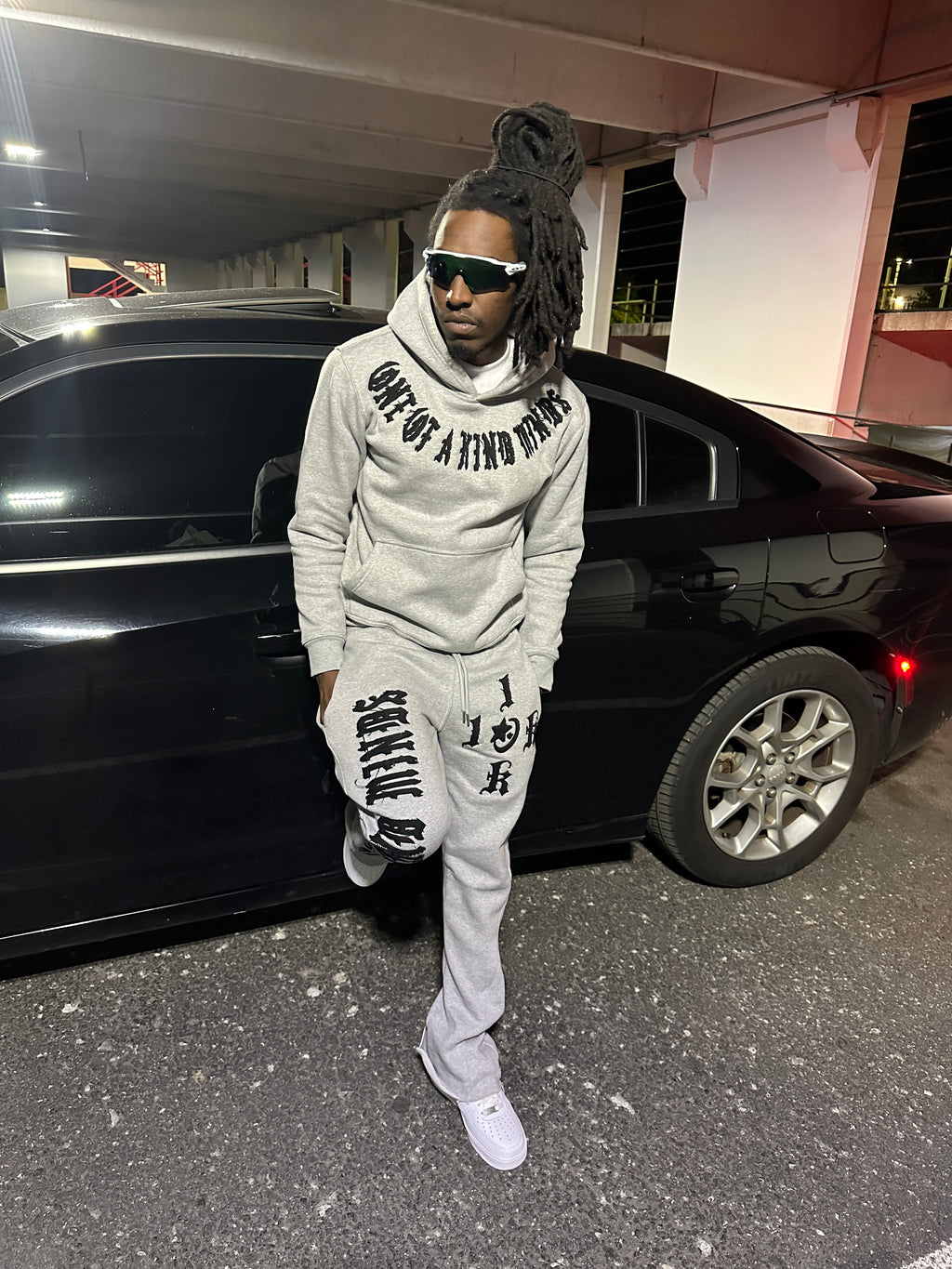 “1OK” Distressed Hoodie (Grey/Black)