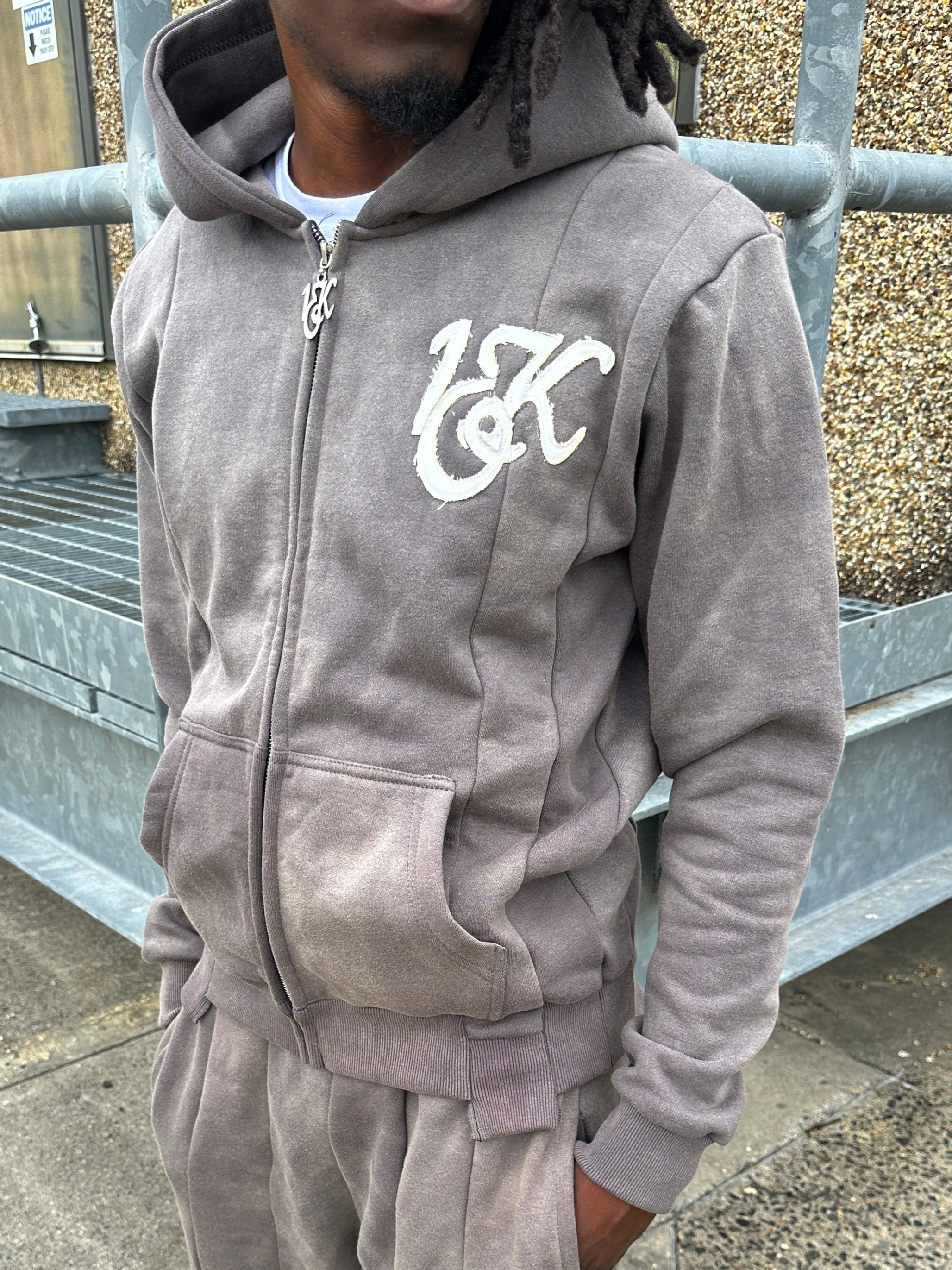 “1OK” Acid Wash Grey Uniform Panel Hoodie