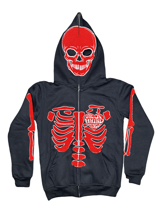 “1OK” Skeleton Full-Zip Hoodie (Black/Red)