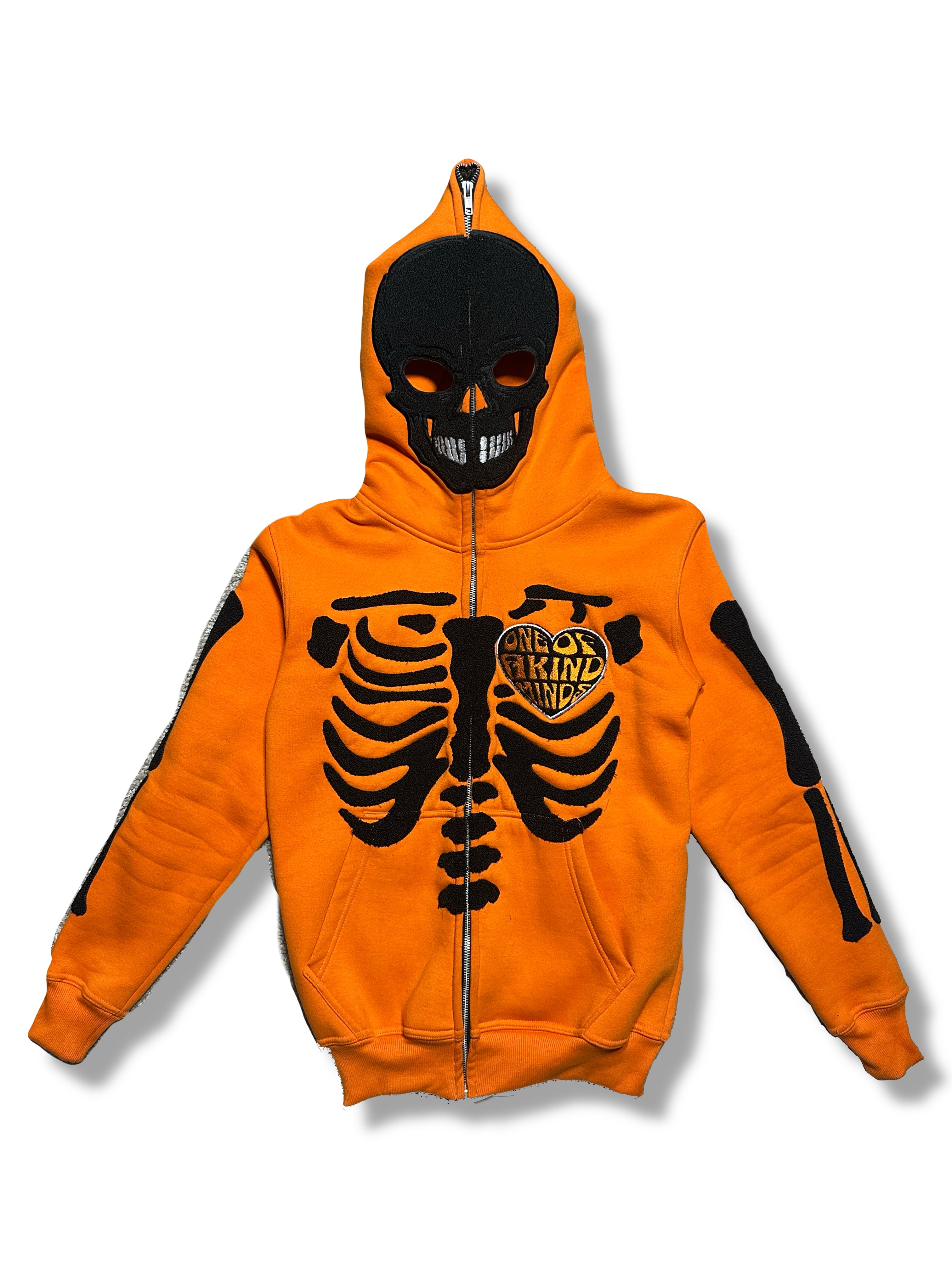 1OK” Skeleton Full-Zip Hoodie (Orange/Black) – One Of A Kind Minds