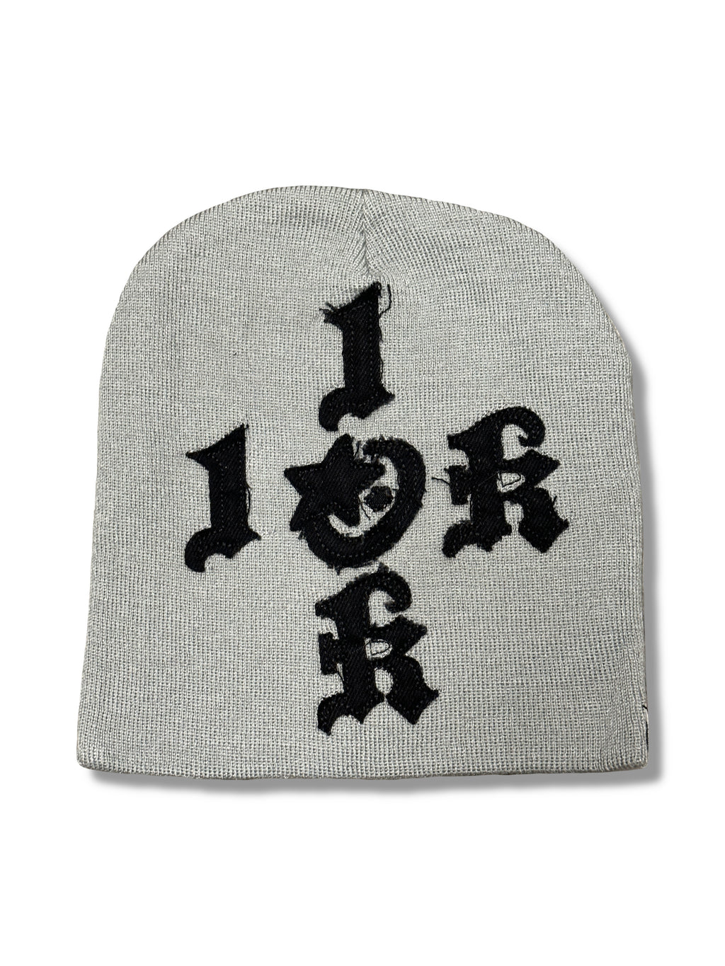 "1OK" Distressed Beanie (Grey/Black)