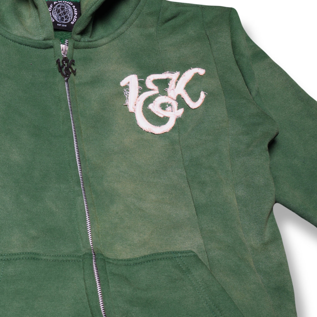 “1OK” Acid Wash Green Uniform Panel Hoodie