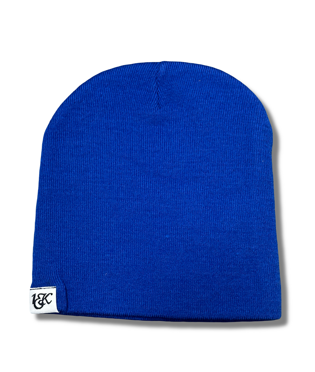 "1OK" Distressed Beanie (Blue/White)