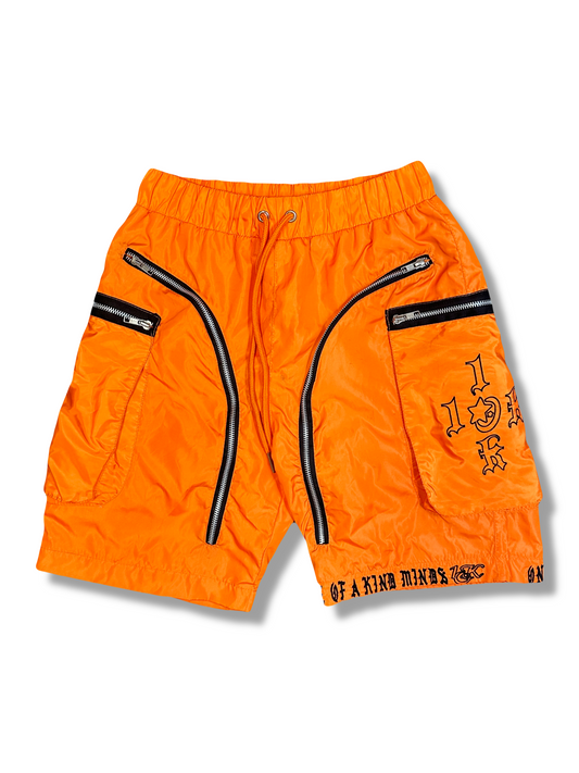 “1OK” Nylon Zipper Shorts (Orange/White)
