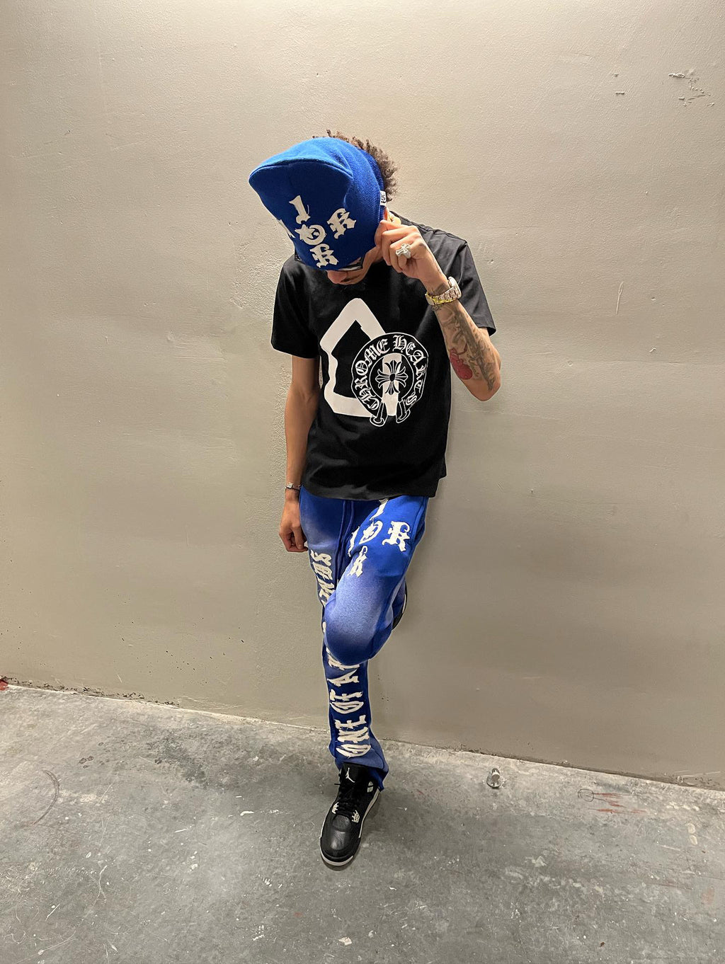 "1OK" Distressed Beanie (Blue/White)