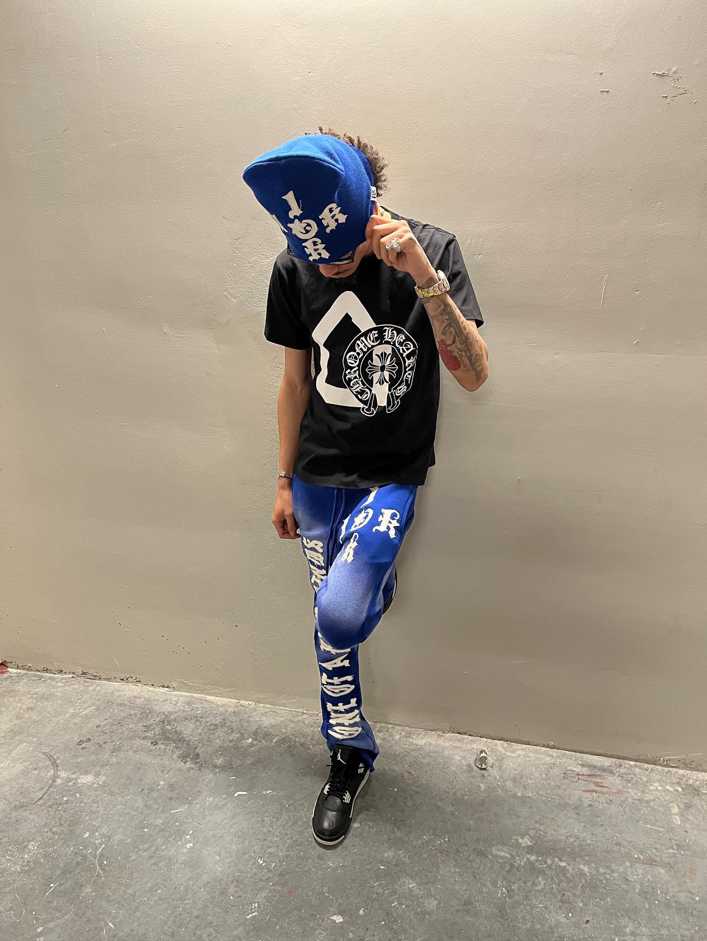 "1OK" Distressed Beanie (Blue/White)