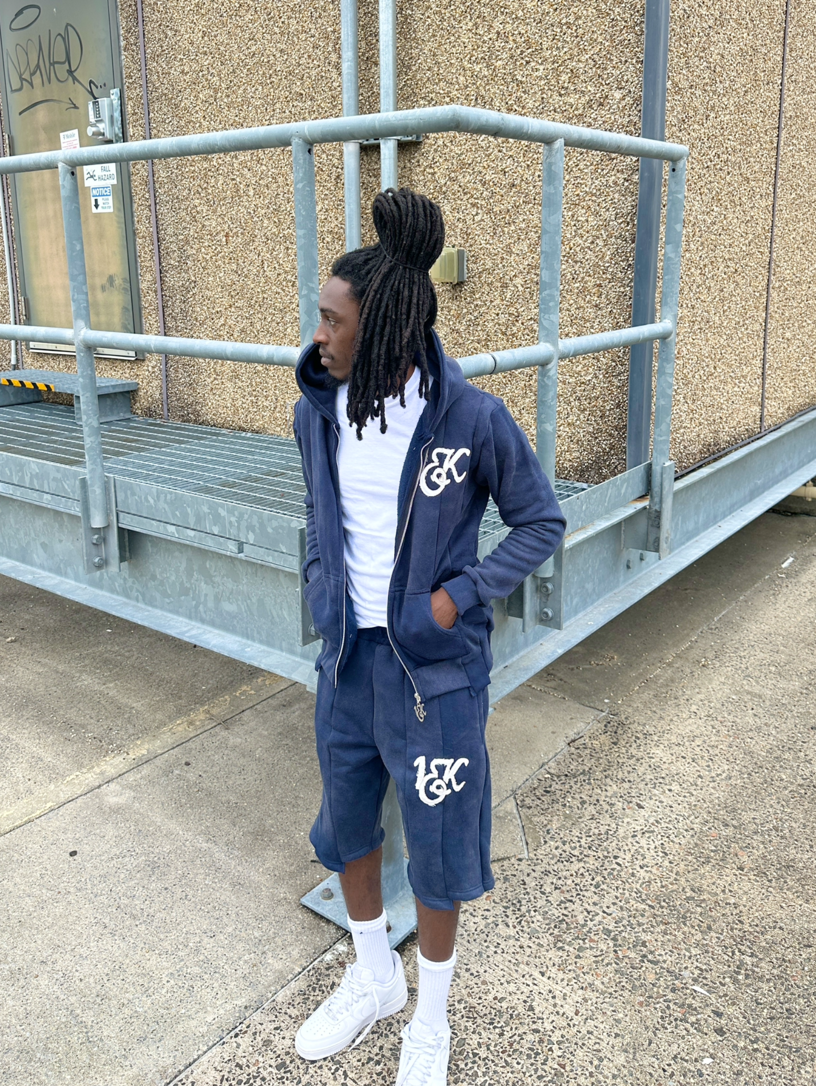 “1OK” Acid Wash Navy Blue Uniform Set