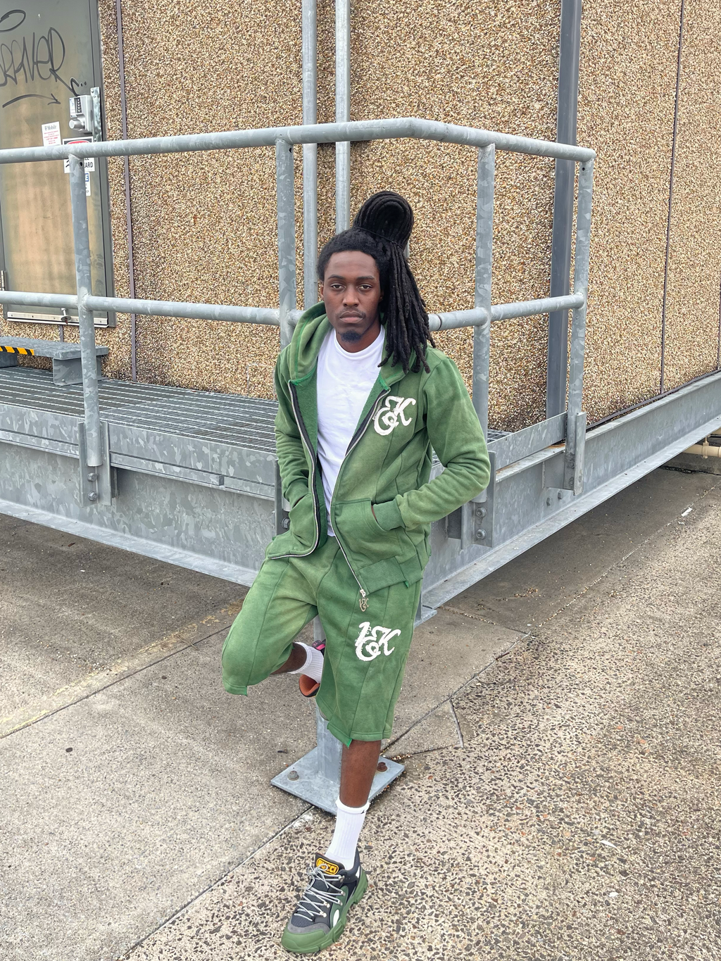 “1OK” Acid Wash Green Uniform Set