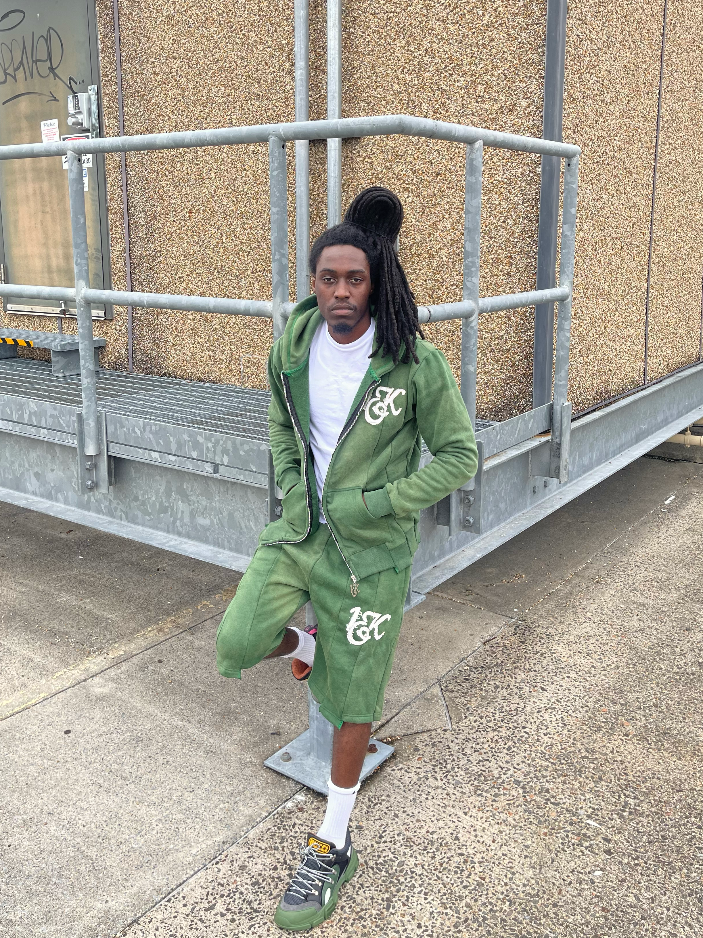 “1OK” Acid Wash Green Uniform Set