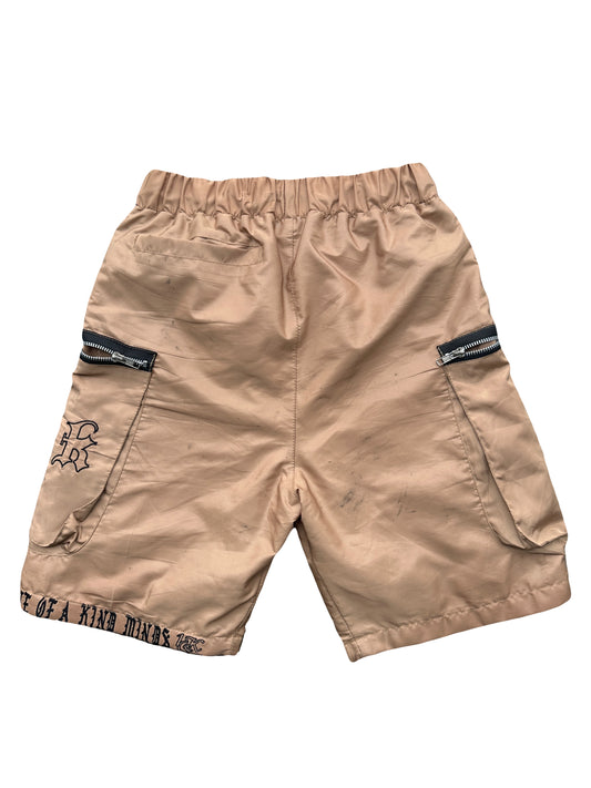 “1OK” Nylon Zipper Shorts (Tan/Black)