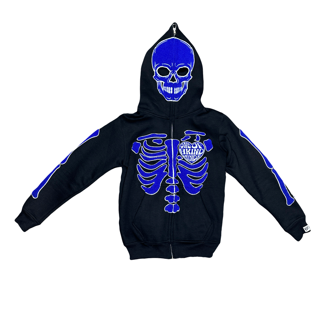 “1OK” Skeleton Full-Zip Hoodie (Black/Blue)