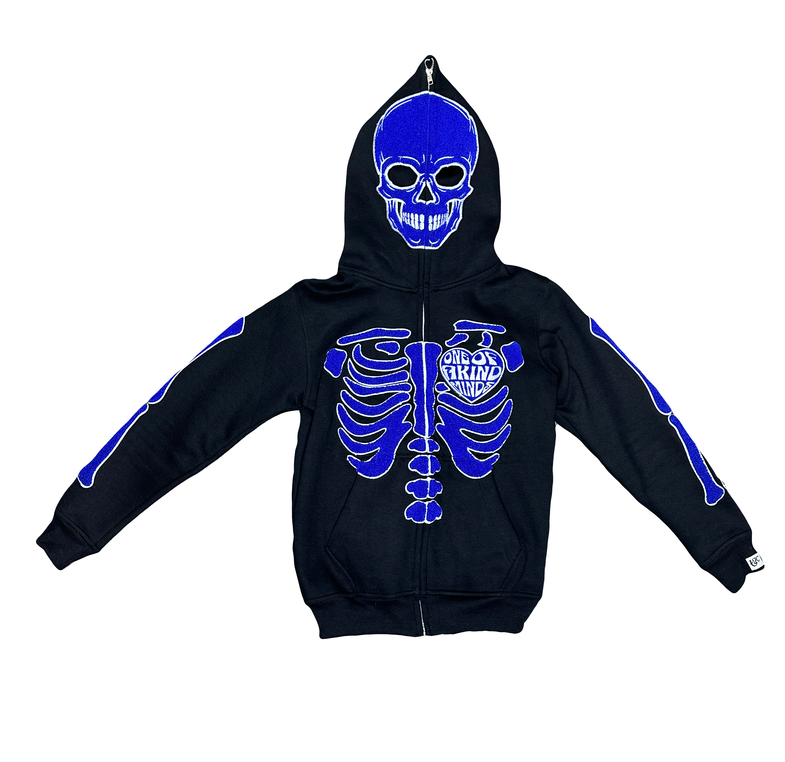 “1OK” Skeleton Full-Zip Hoodie (Black/Blue)