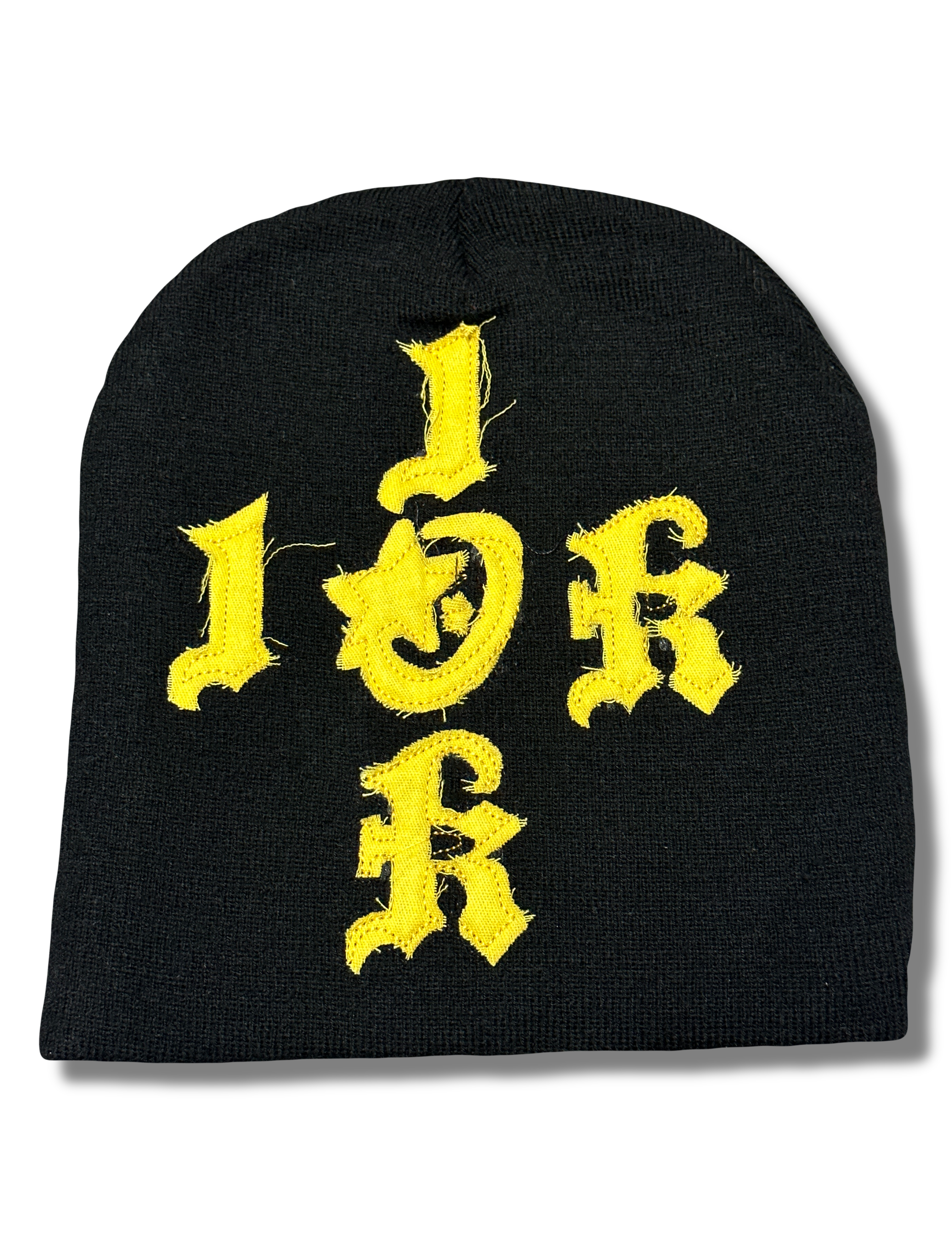 "1OK" Distressed Beanie (Black/Yellow)