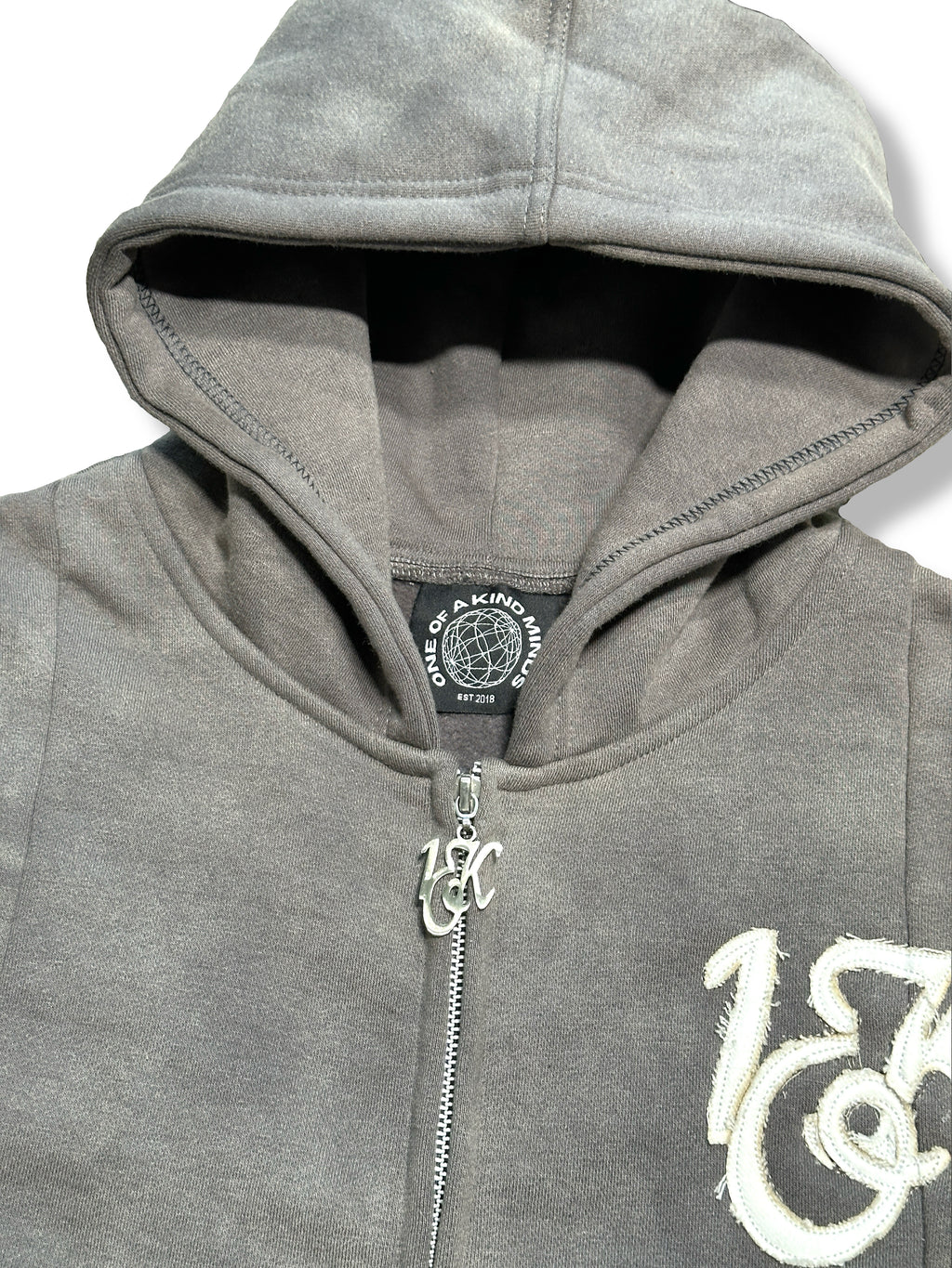 “1OK” Acid Wash Grey Uniform Panel Hoodie