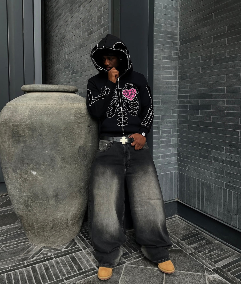 “1OK” Skeleton Full-Zip Hoodie (Black/White)