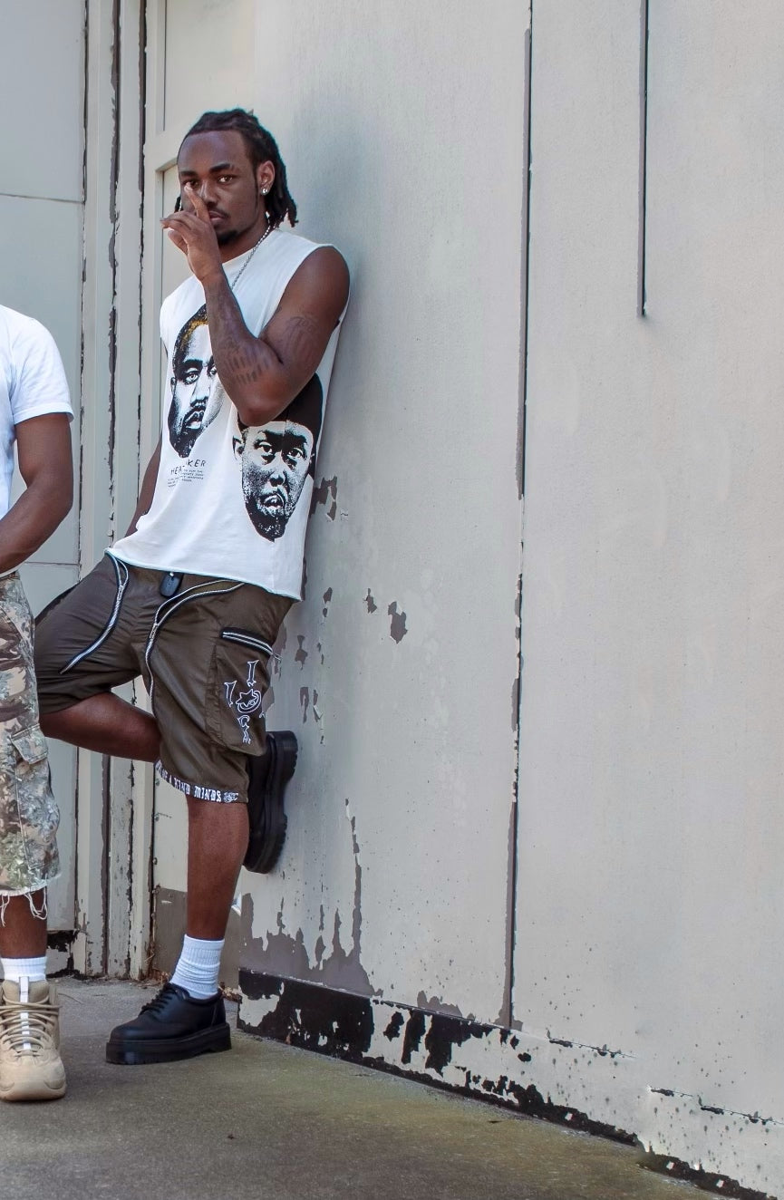 “1OK” Nylon Zipper Shorts (Olive Green/White)