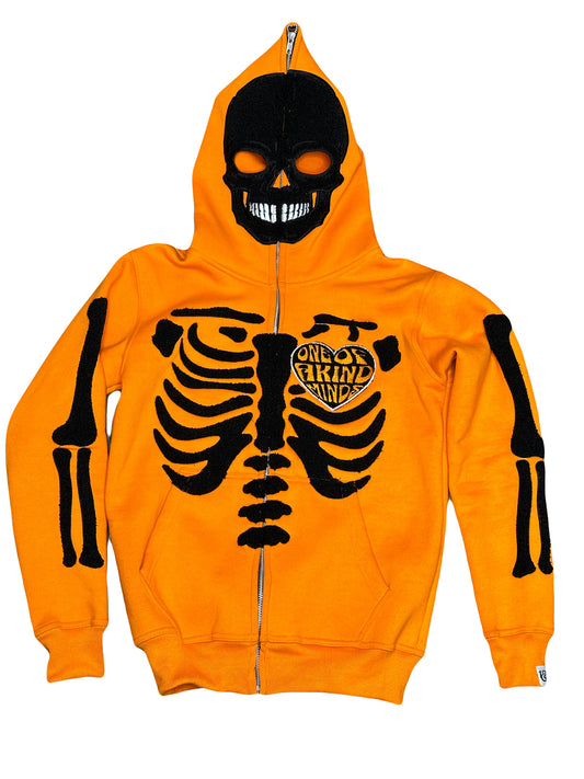 “1OK” Skeleton Full-Zip Hoodie (Orange/Black)