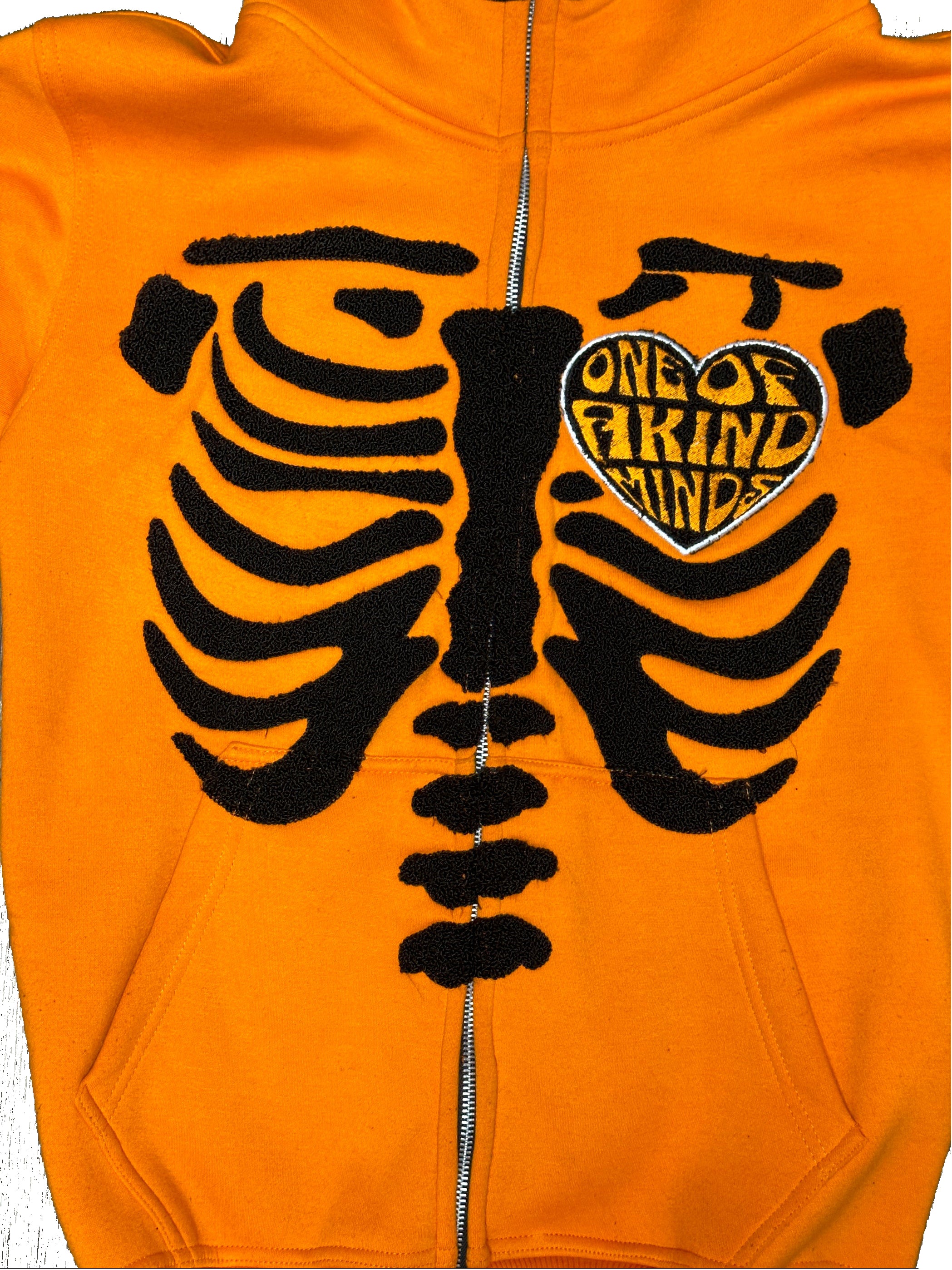 “1OK” Skeleton Full-Zip Hoodie (Orange/Black)