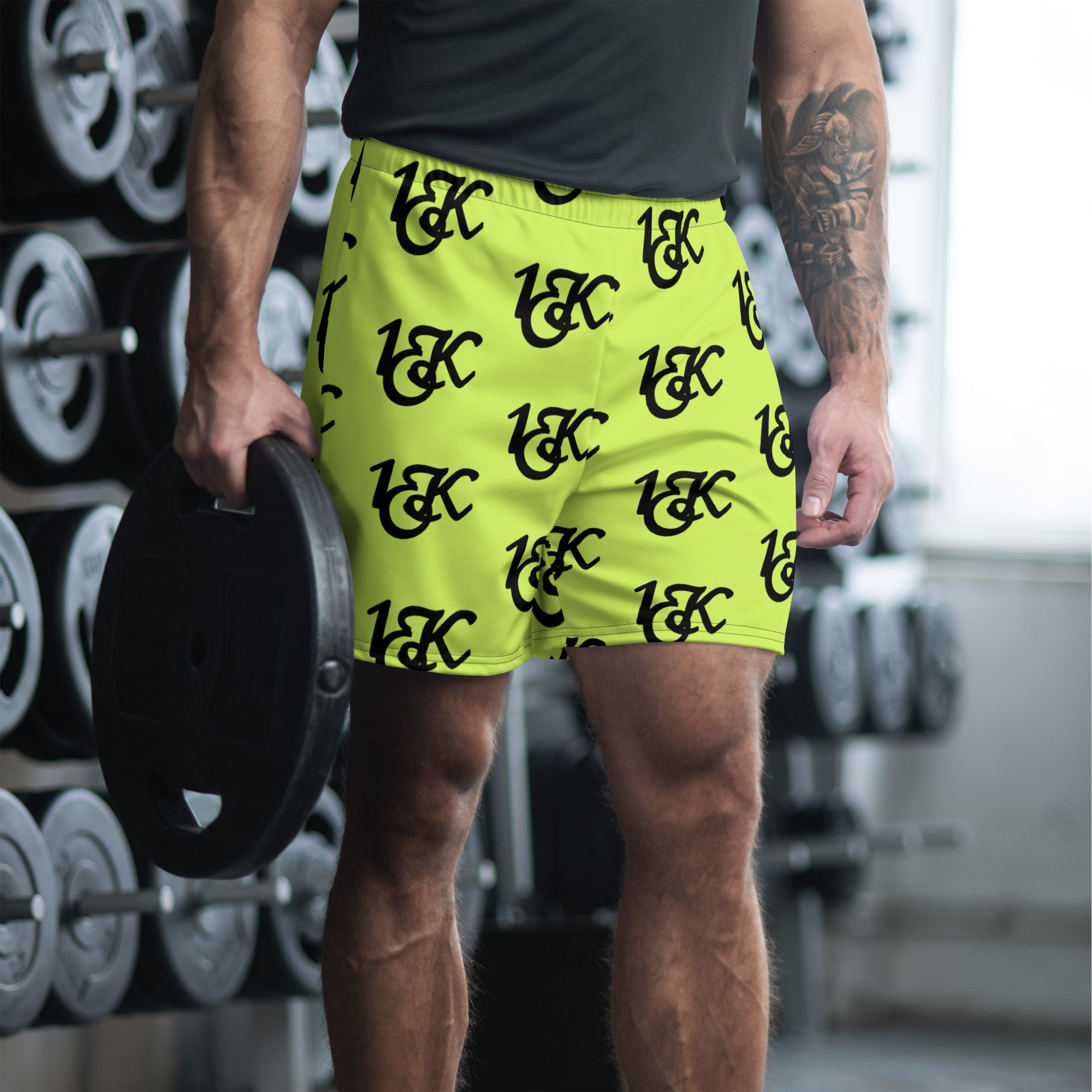"1OK" Print Athletic Long Shorts (Slime Green/Black)