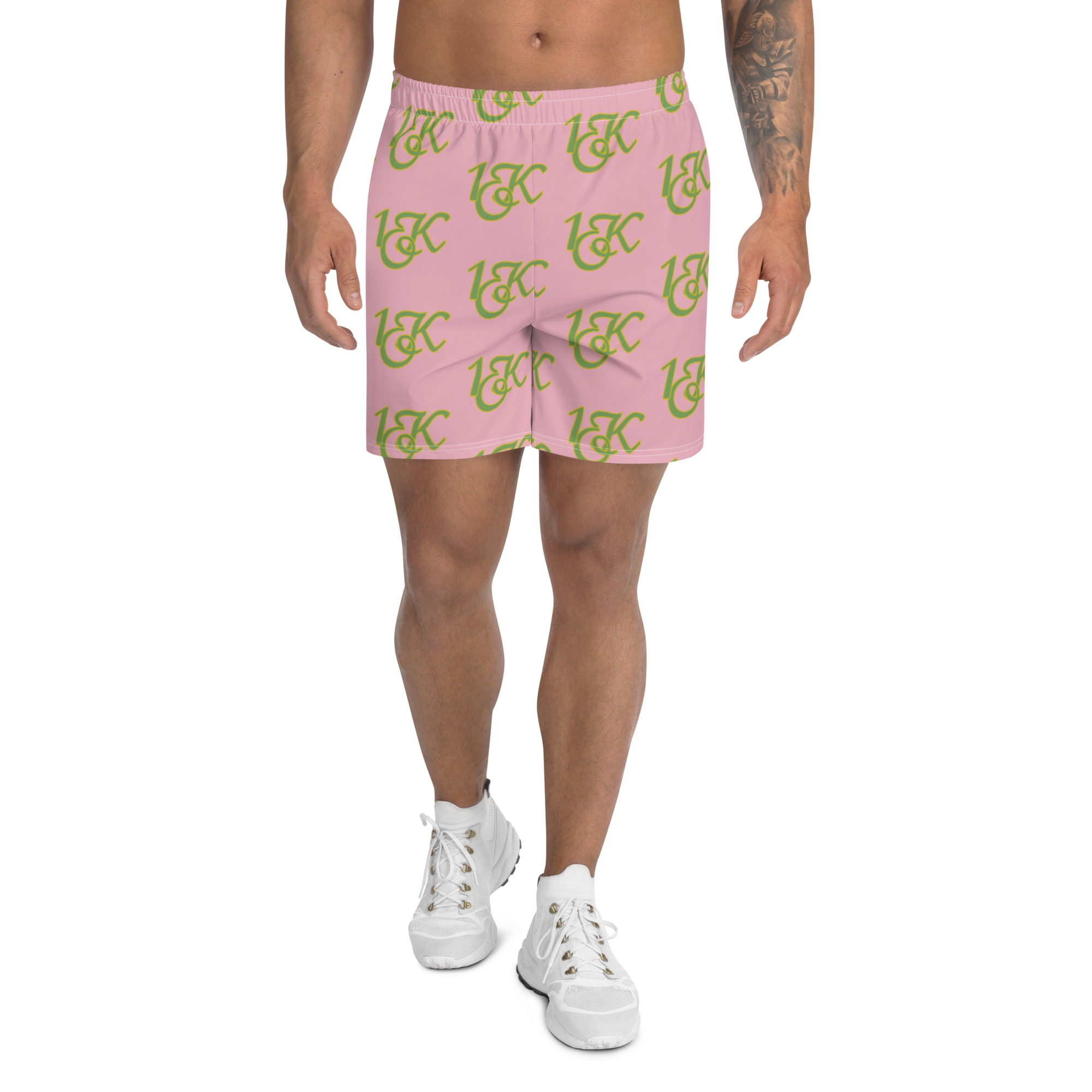 "1OK" Print Athletic Long Shorts (Pink/Green/Yellow)