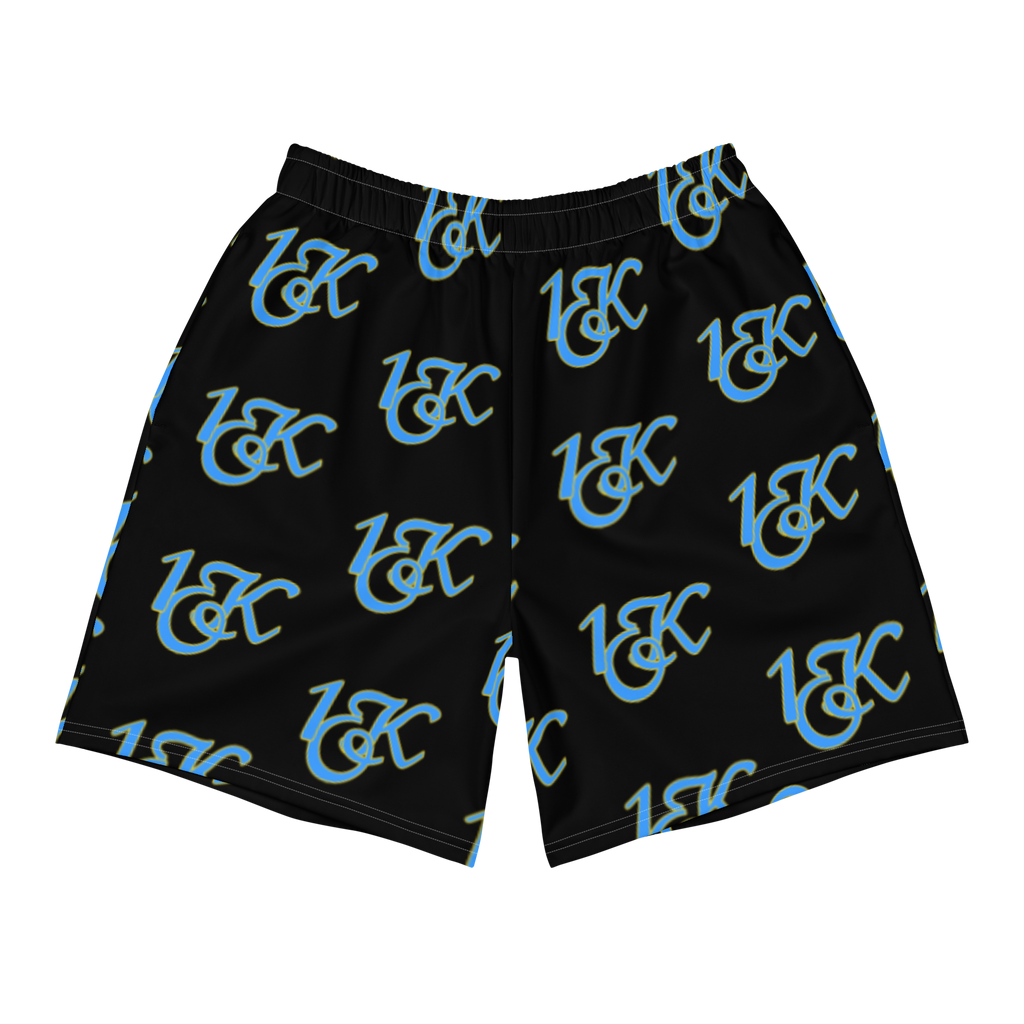 "1OK" Print Athletic Long Shorts (Black/Turquoise/Yellow)