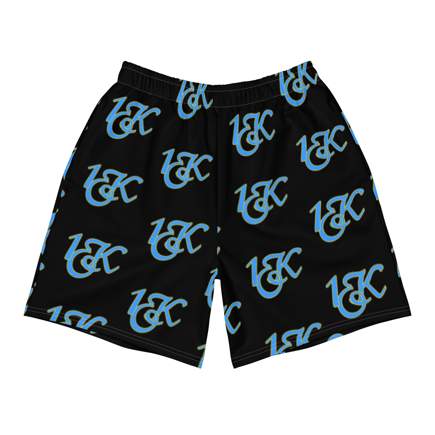 "1OK" Print Athletic Long Shorts (Black/Turquoise/Yellow)