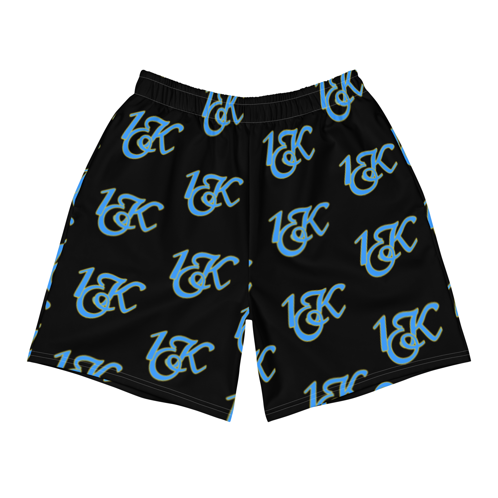 "1OK" Print Athletic Long Shorts (Black/Turquoise/Yellow)