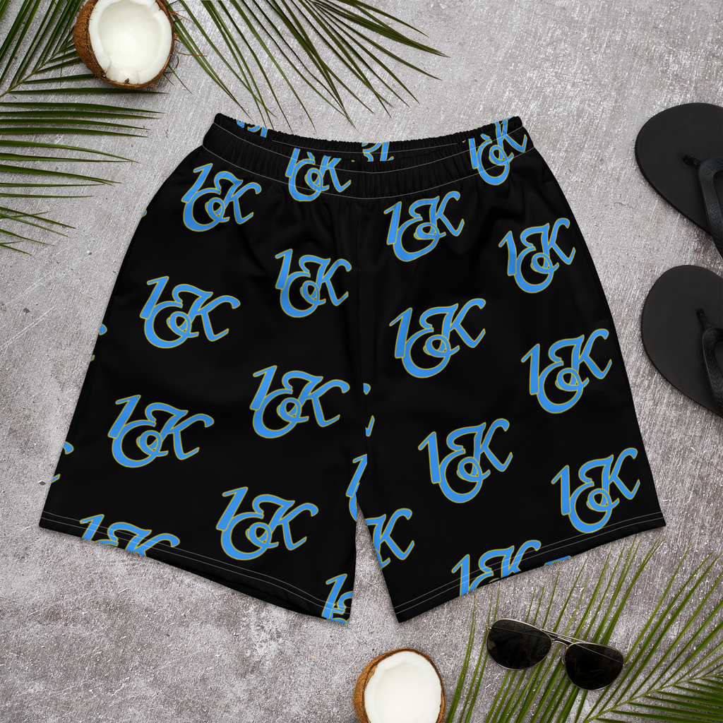 "1OK" Print Athletic Long Shorts (Black/Turquoise/Yellow)