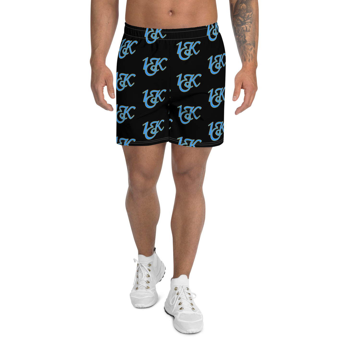 "1OK" Print Athletic Long Shorts (Black/Turquoise/Yellow)