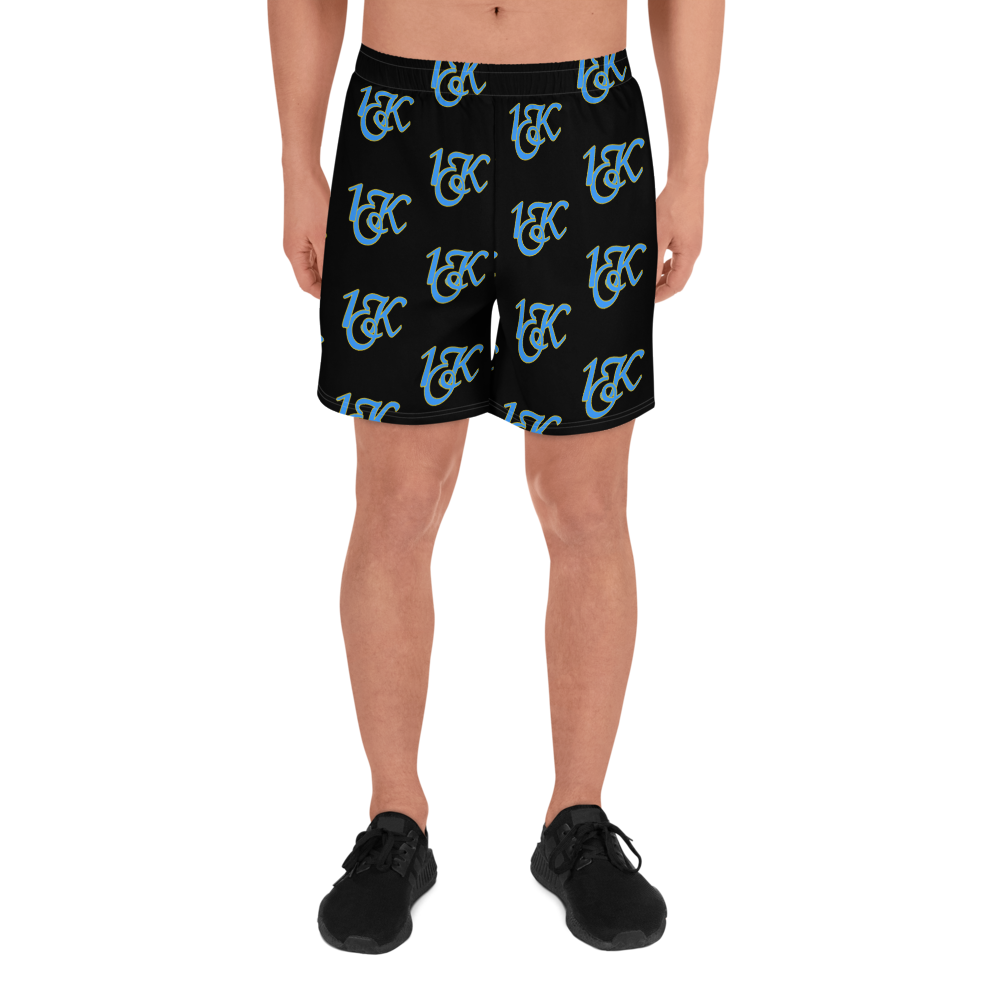 "1OK" Print Athletic Long Shorts (Black/Turquoise/Yellow)