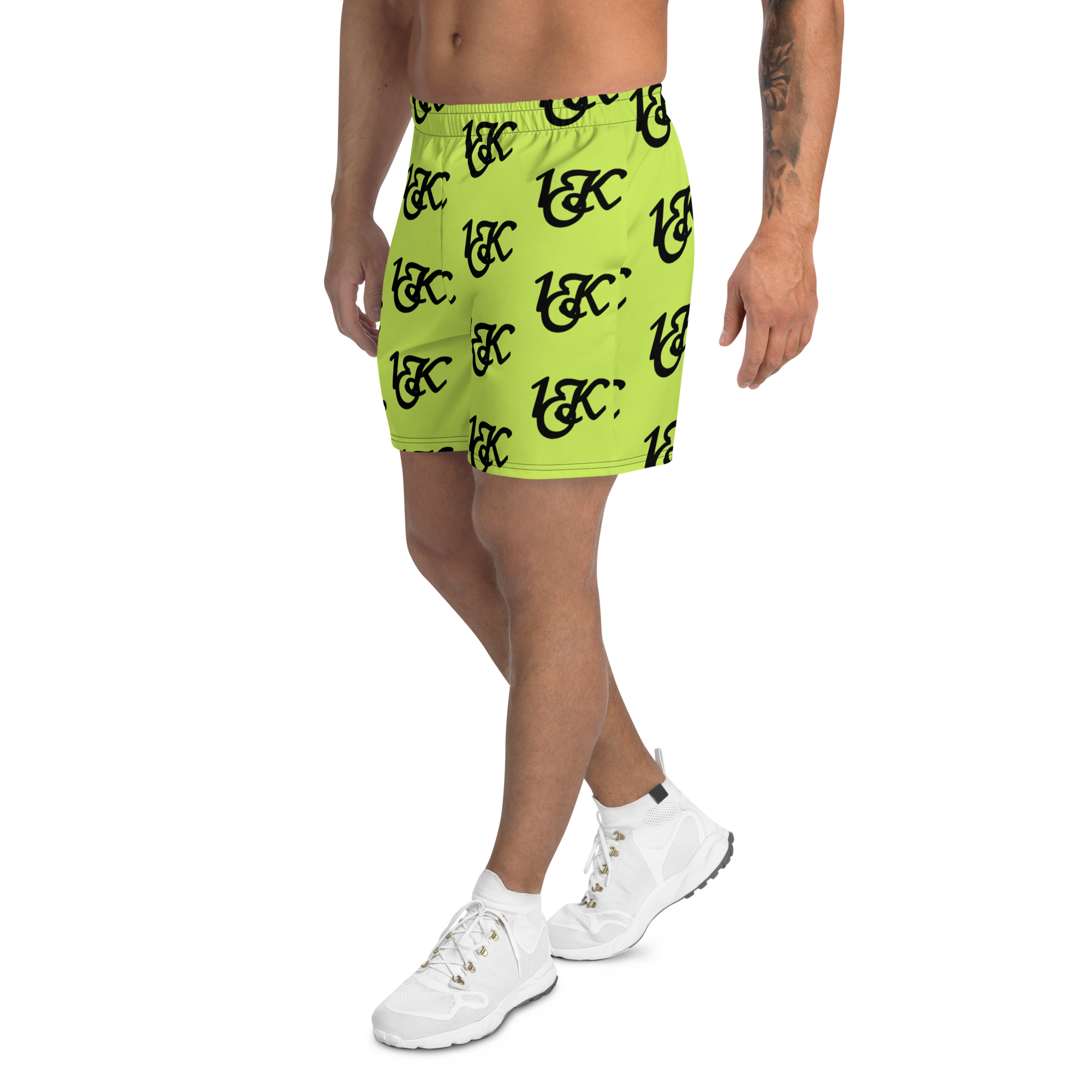 "1OK" Print Athletic Long Shorts (Slime Green/Black)