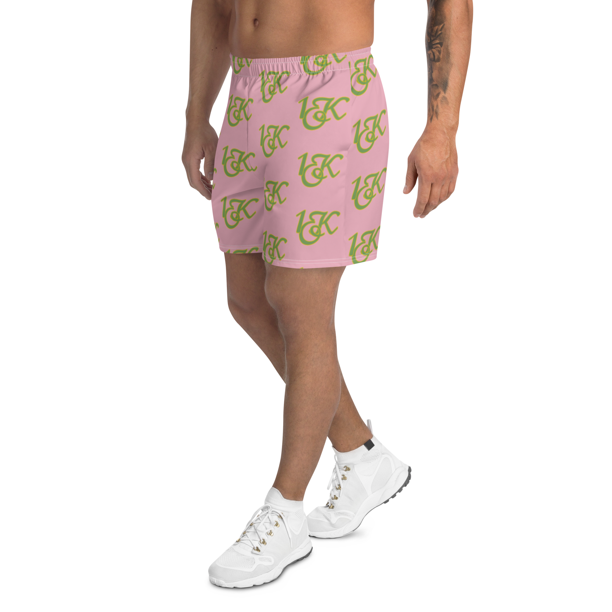 "1OK" Print Athletic Long Shorts (Pink/Green/Yellow)