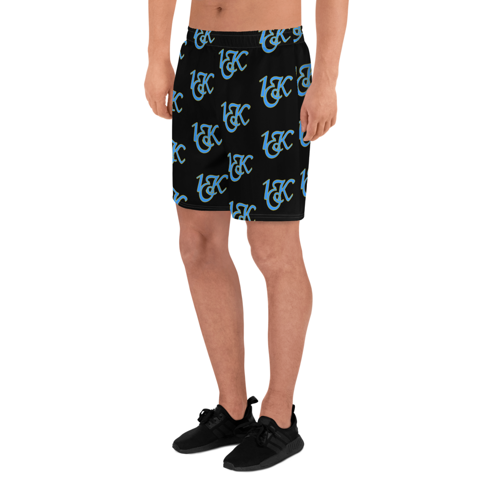 "1OK" Print Athletic Long Shorts (Black/Turquoise/Yellow)