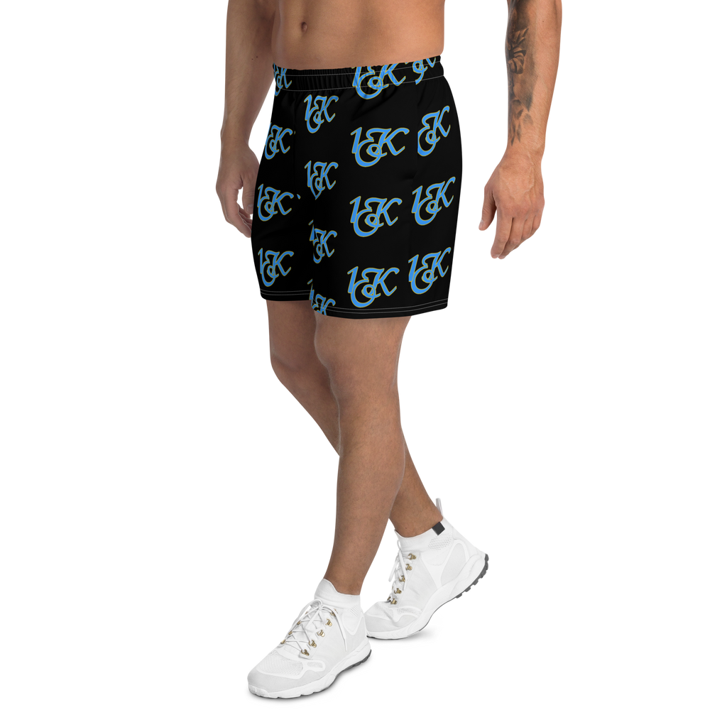"1OK" Print Athletic Long Shorts (Black/Turquoise/Yellow)