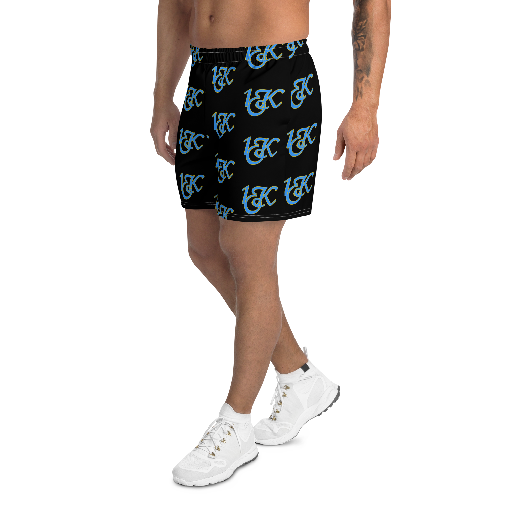 "1OK" Print Athletic Long Shorts (Black/Turquoise/Yellow)