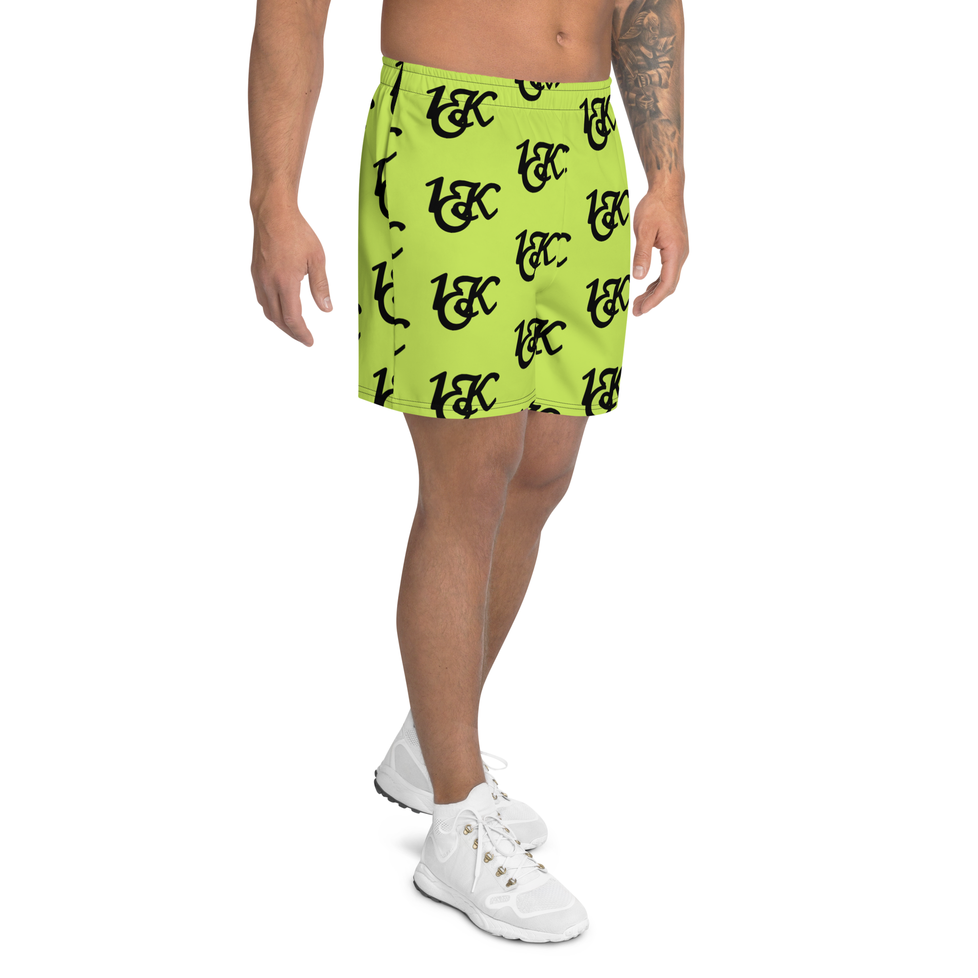 "1OK" Print Athletic Long Shorts (Slime Green/Black)