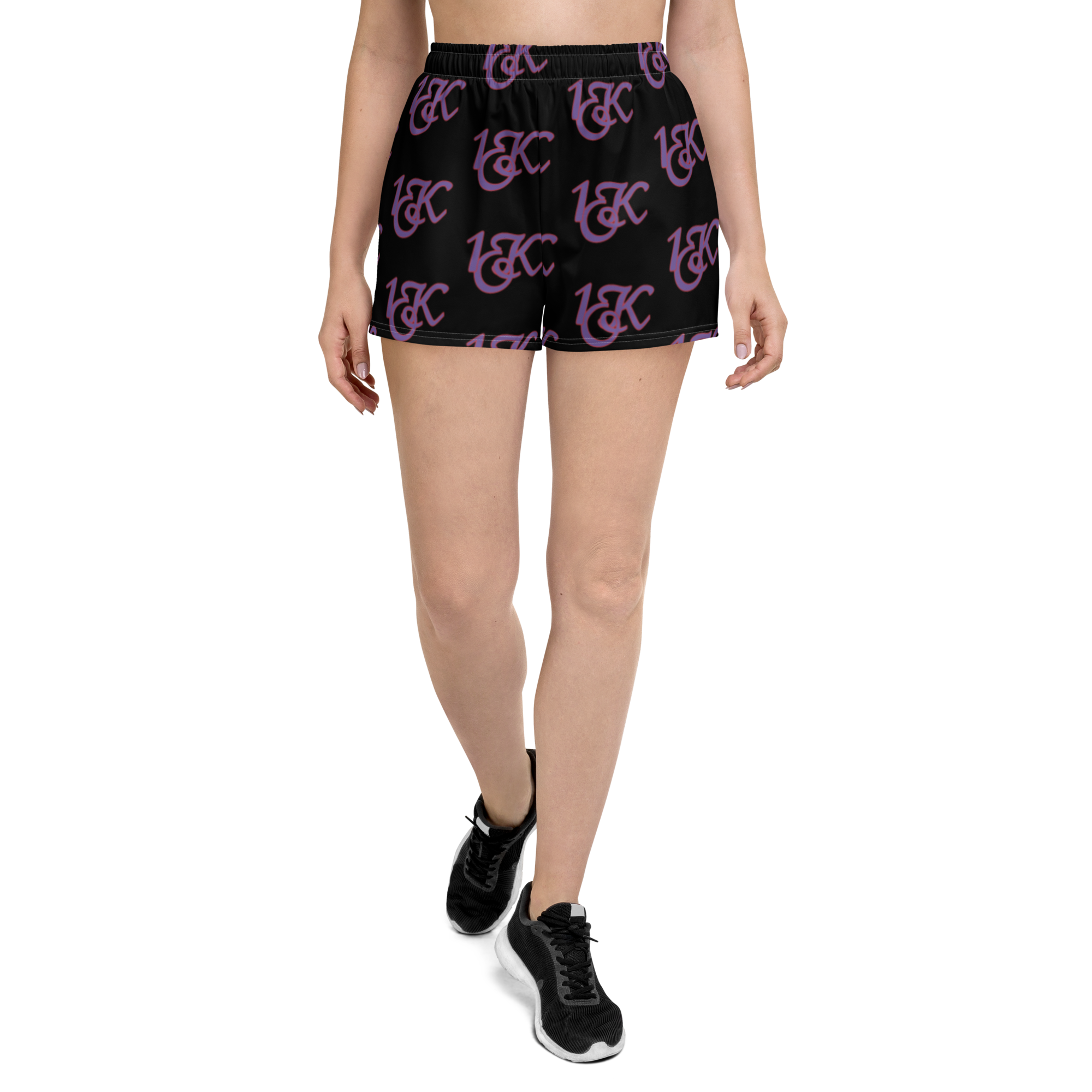 "1OK" Women's Athletic Short Shorts (Black/Purple/Red)